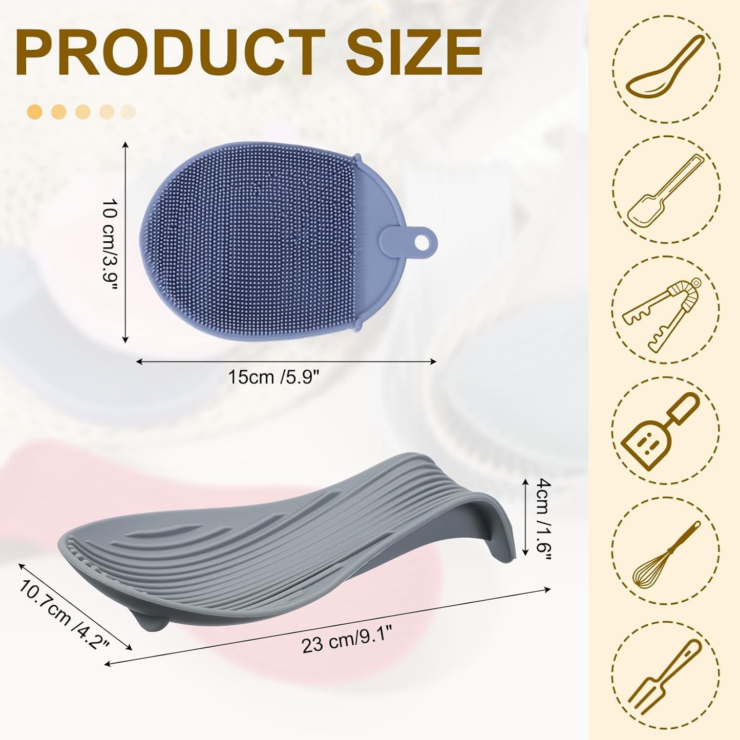 uxcell 1 Set Silicone Spoon Rest for Stove Top, Silicone Spoon Holder for Cooking Spatula, Ladle, Brush Grey/Dark Blue