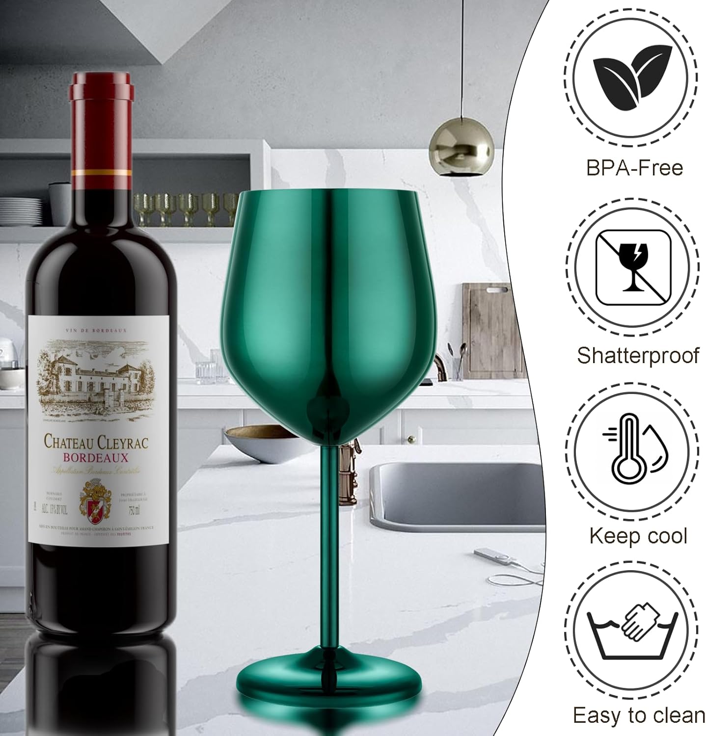 Stainless Steel Wine Glasses Set of 4 Unbreakable Green Wine Glass 18 oz Unique Metal Wine Goblets for Outdoor, Travel, Camping, Pool, Ideal Gift for Wine Lovers