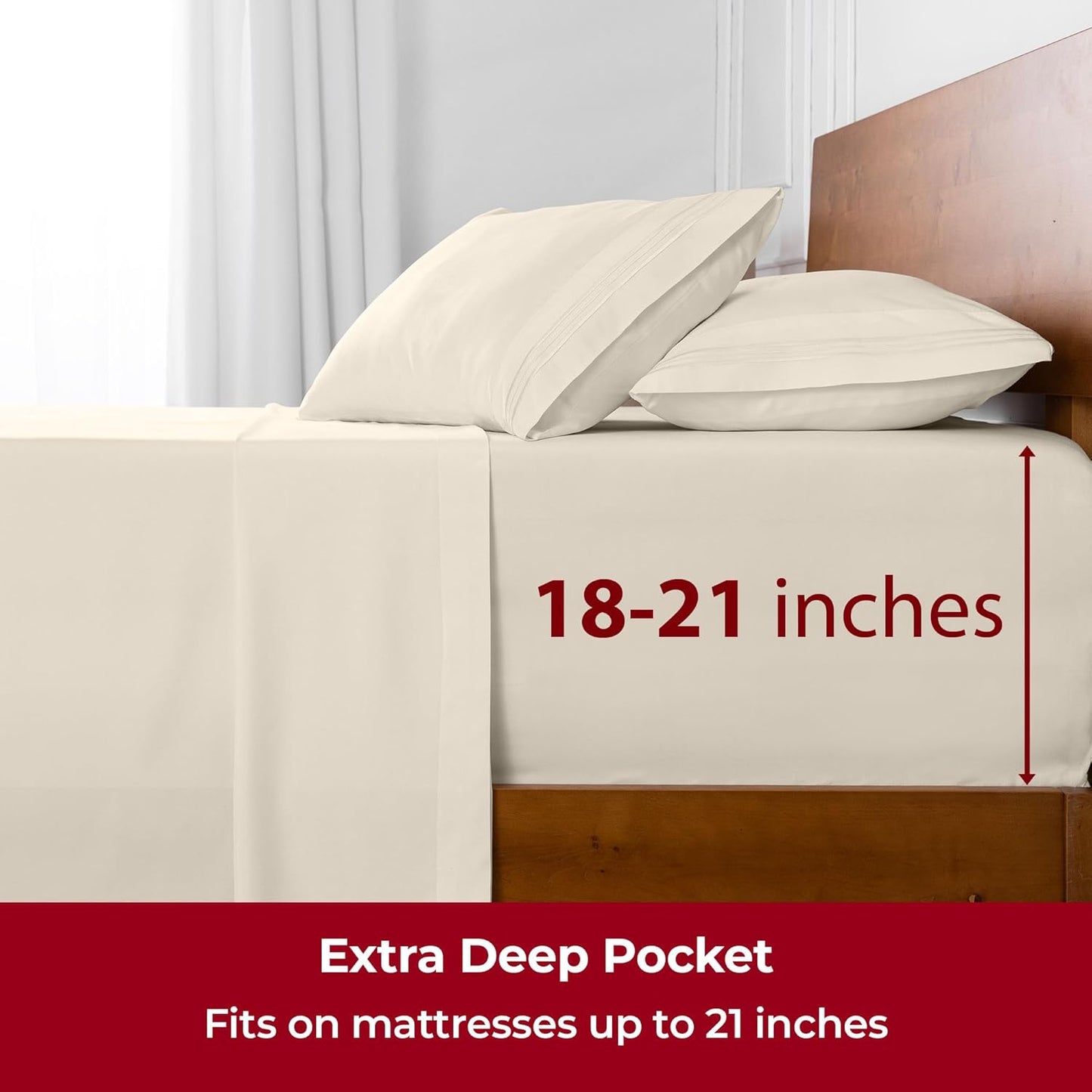 Mellanni Extra Deep King Sheets - 4 PC Iconic Collection Bedding - Hotel Luxury, Ultra Soft, Cooling Bed Sheets - Wrinkle, Fade, Stain Resistant (King, Golden Ivory)