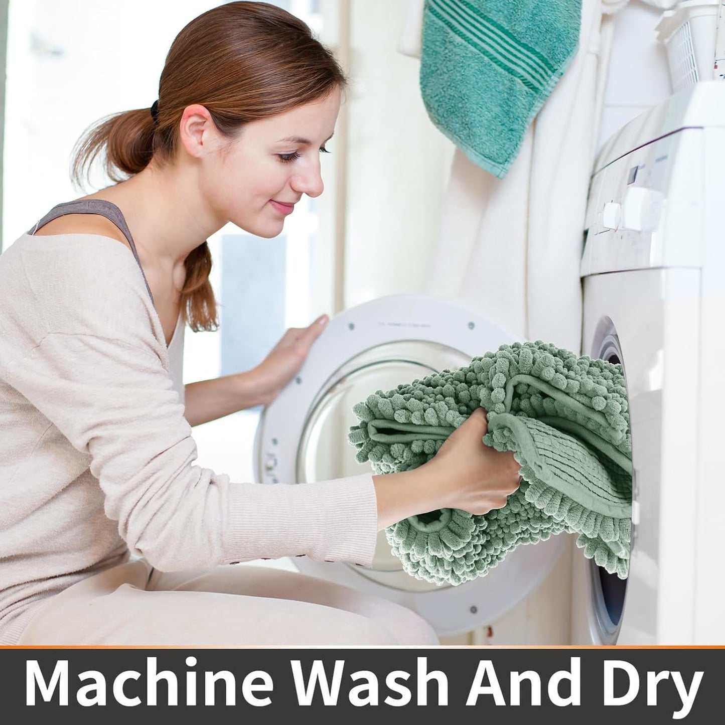 Yimobra Toilet Rug U Shaped Washable 24x20 Inch - Ultra Soft Absorbent Chenille Bath Rugs for Toilet, Quick Dry & Machine Washable, Non Slip Contour Bathroom Mat, Green