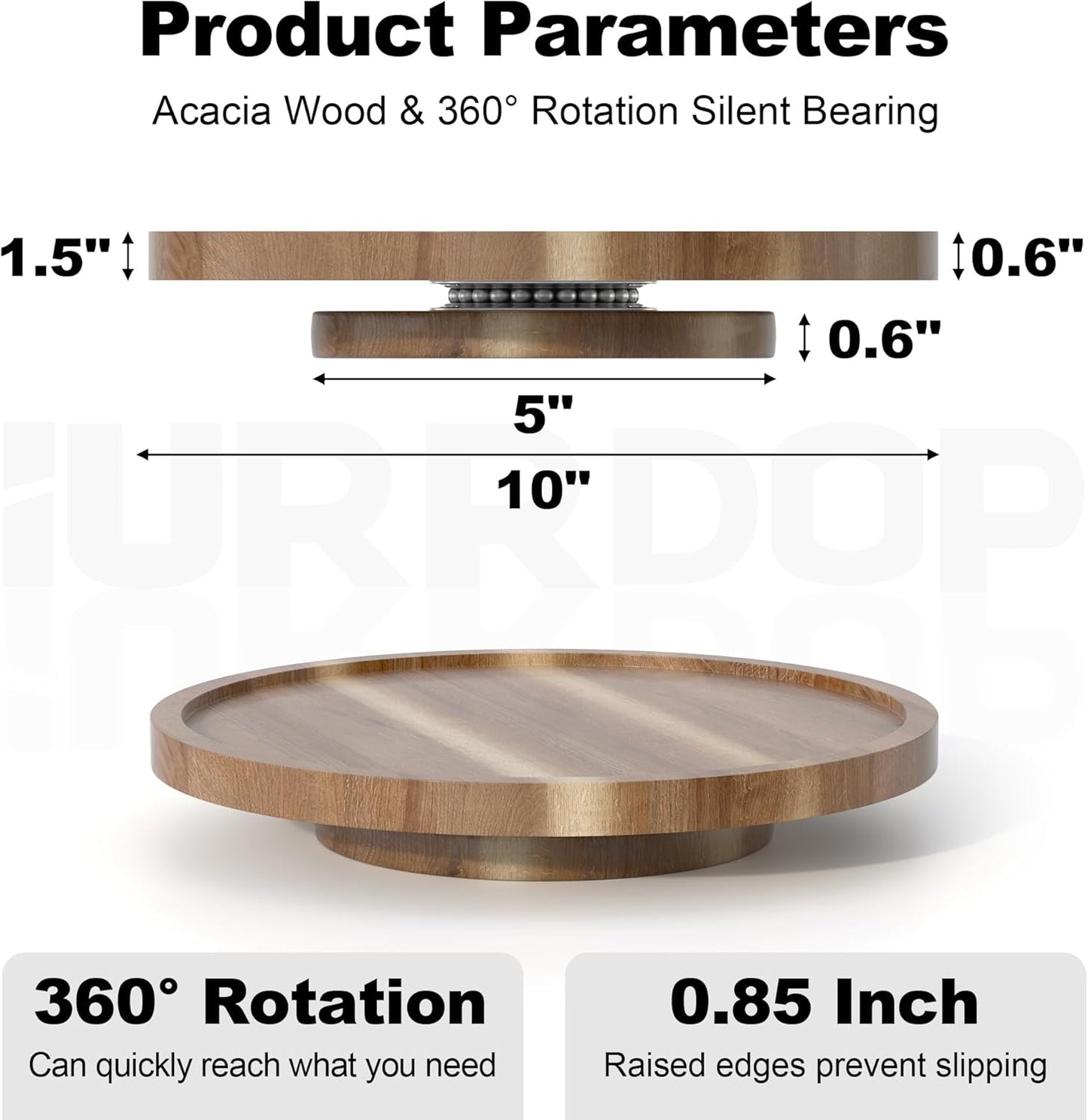 10 inch Wooden Lazy Susan Turntable, Acacia Wood Spinning Organizer for Dining Table, Cabinet, Fridge, countertop, Pantry