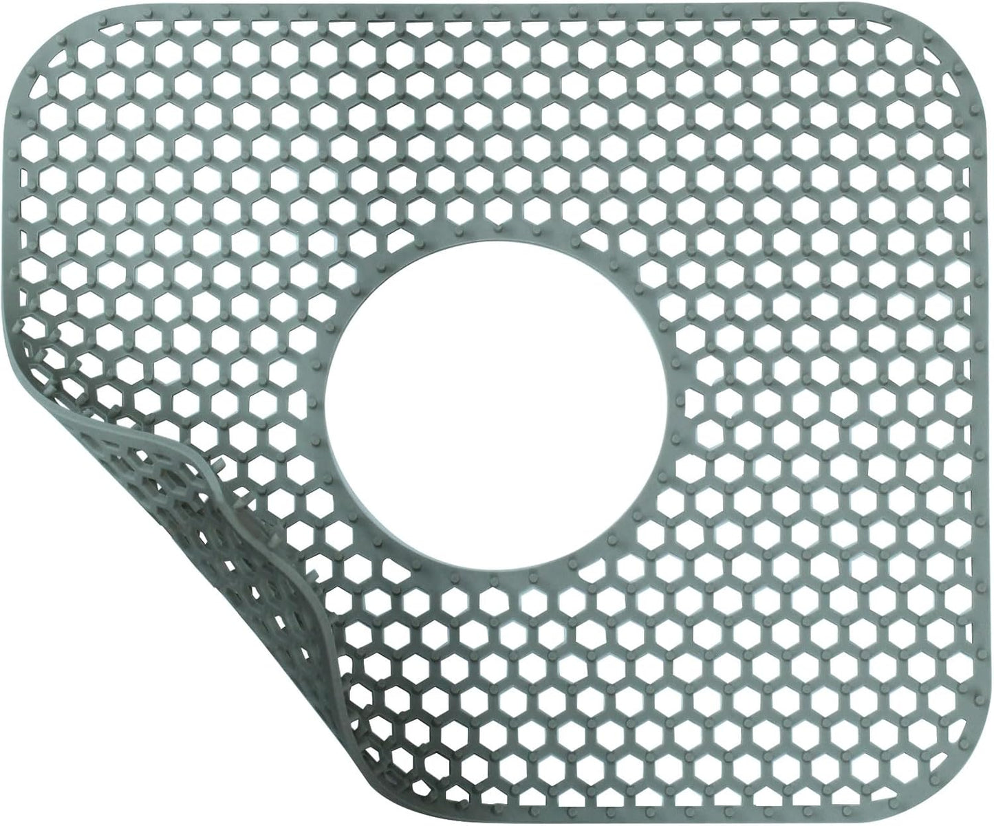 1 Pcs Folding Sink Mat Kitchen Protector, Grey Center Drain Heat Resistant Silicone Mats Non-slip , for Kitchen Stainless Ceramic Sinks Households