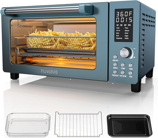 Nuwave Bravo Pro Convection Air Fryer Toaster Oven Combo, 2025 New and Improved, 10-in-1, 50°-450°F Temp Controls, Quick & Even Crisp Technology, 21Qt Capacity, Cozy Blue, PFAS Free