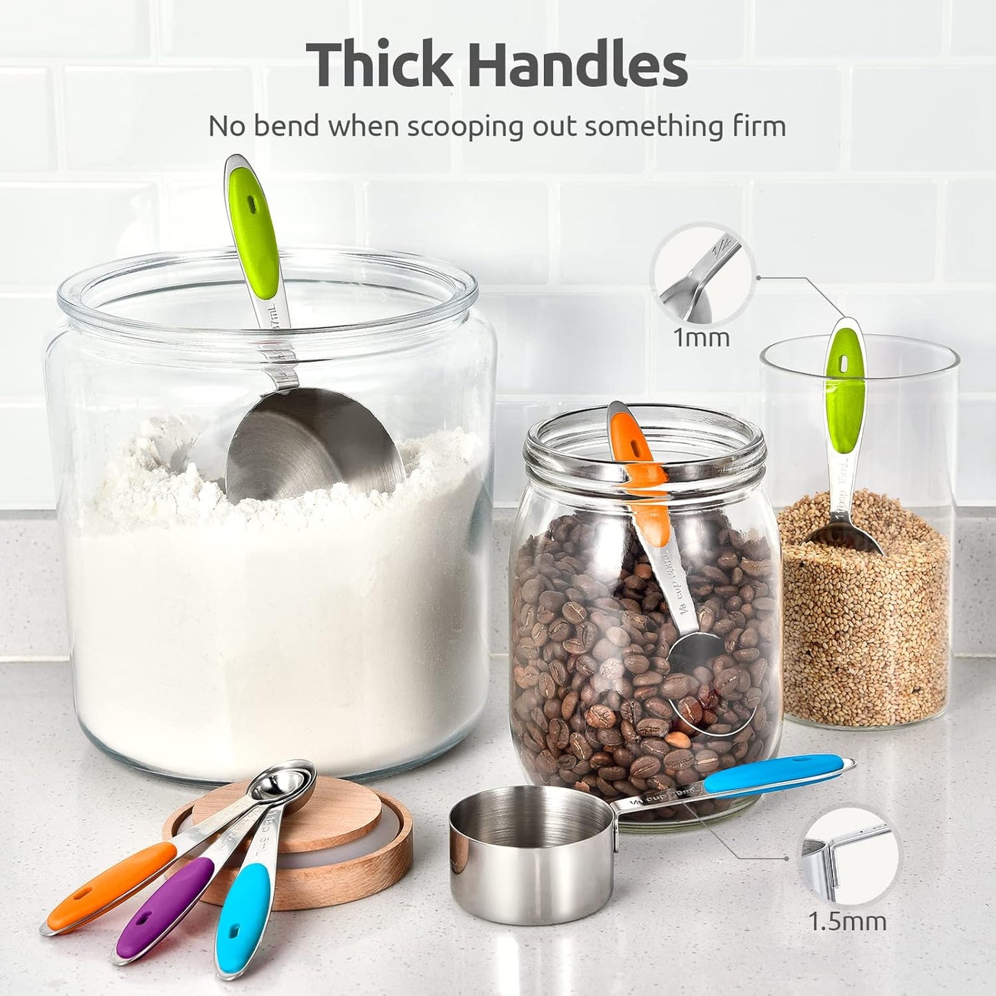 Measuring Cups : U-Taste 18/8 Stainless Steel Measuring Cups and Spoons Set of 10 Piece, Upgraded Thickness Handle (Multicolors)