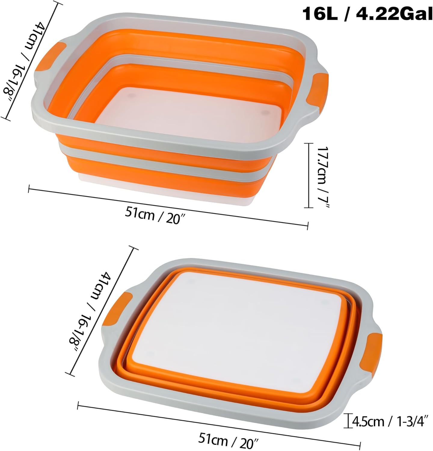 Large 4.22 Gal / 16L Collapsible Cutting Board with Container, Foldable BBQ Prep Tub, Sapce Saving Dish Basin for Kitchen, Camping, Picnic, Vegetable and Fruit