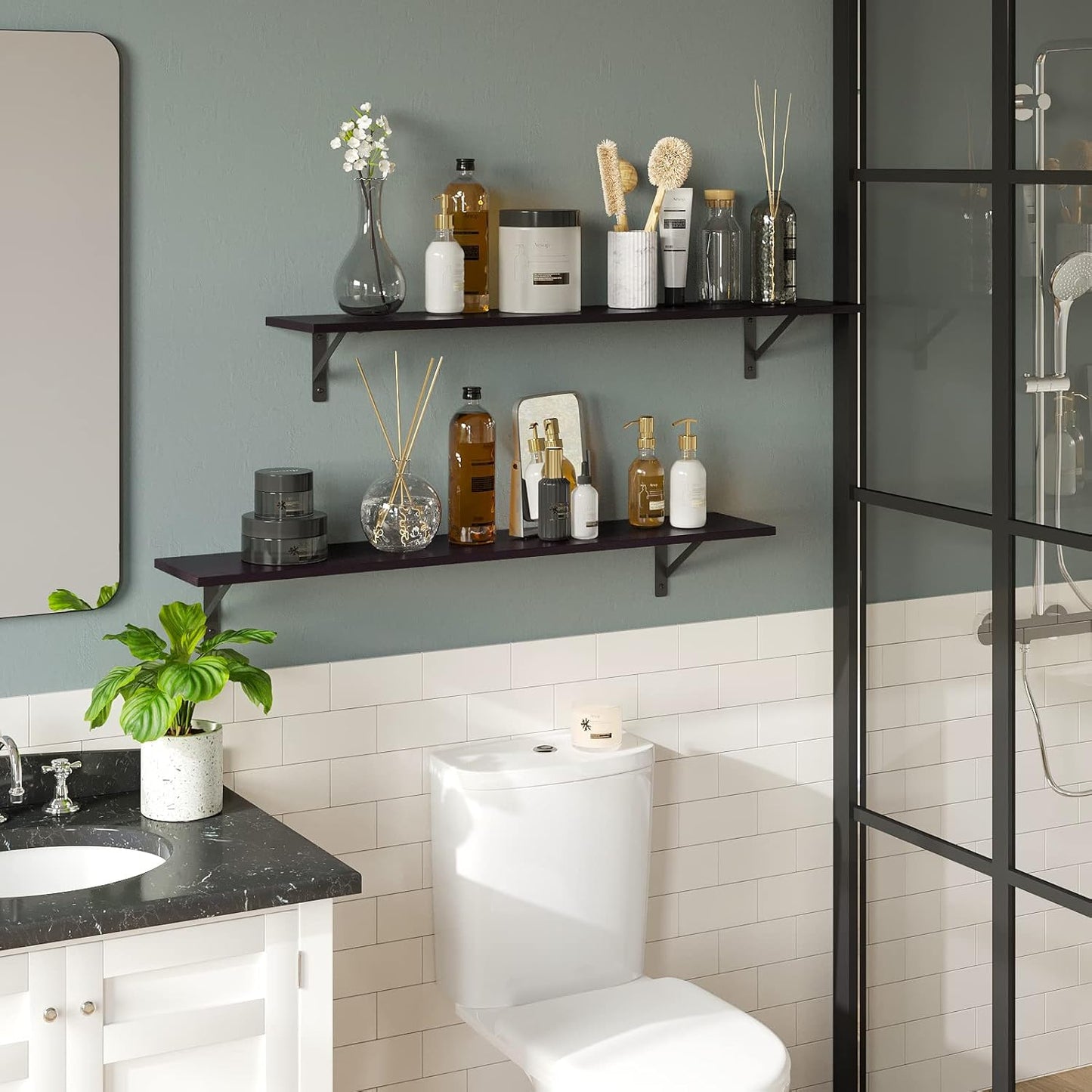 DINZI LVJ Long Wall Shelves, 39.4Inch Wall Mounted Shelves Set of 2, Extra Large Wall Storage Ledges with Sturdy Metal Brackets for Living Room, Bathroom, Bedroom, Kitchen, Espresso