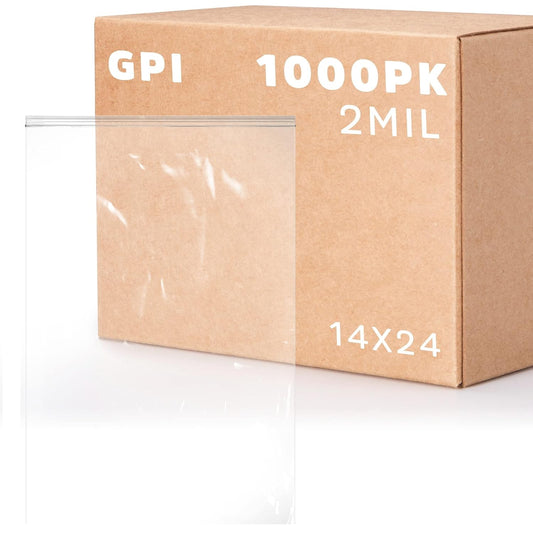GPI - 14" x 24", Case of 1000, Clear Plastic Reclosable Jumbo Zip Bags, 2 Mil Thick, Zip Poly Bags with Resealable Lock Seal Zipper For Food, Apparel, Shirts, Household, School & Office Supplies