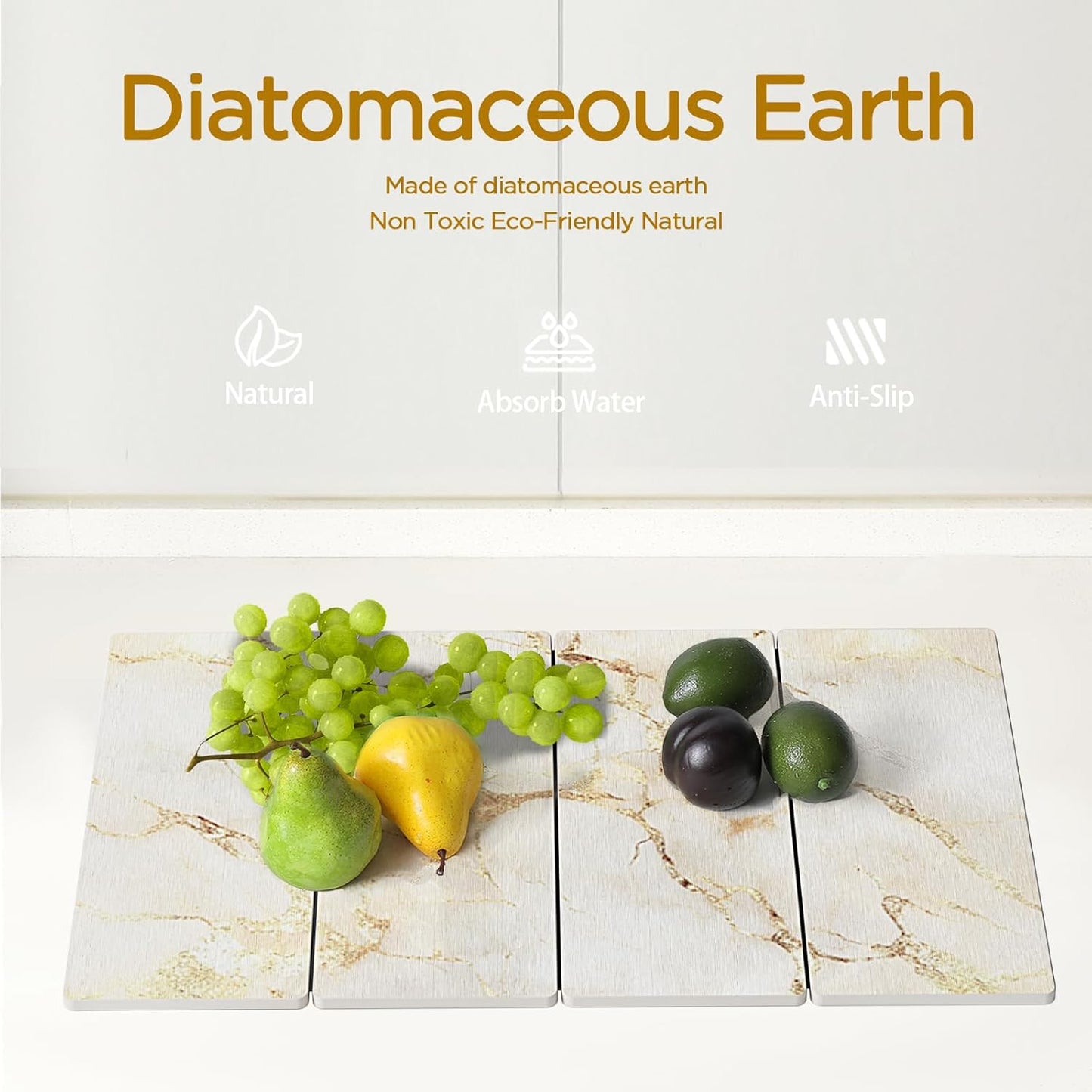 Stone Drying Mat for Kitchen Counter, White with Gold Veins Stone Dish Drying Mat - Diatomite Water Absorbing Drying Stone for Kitchen Counter Mat, Quick Dry Stone Mat Kitchen for Cups Dishes Bottles.