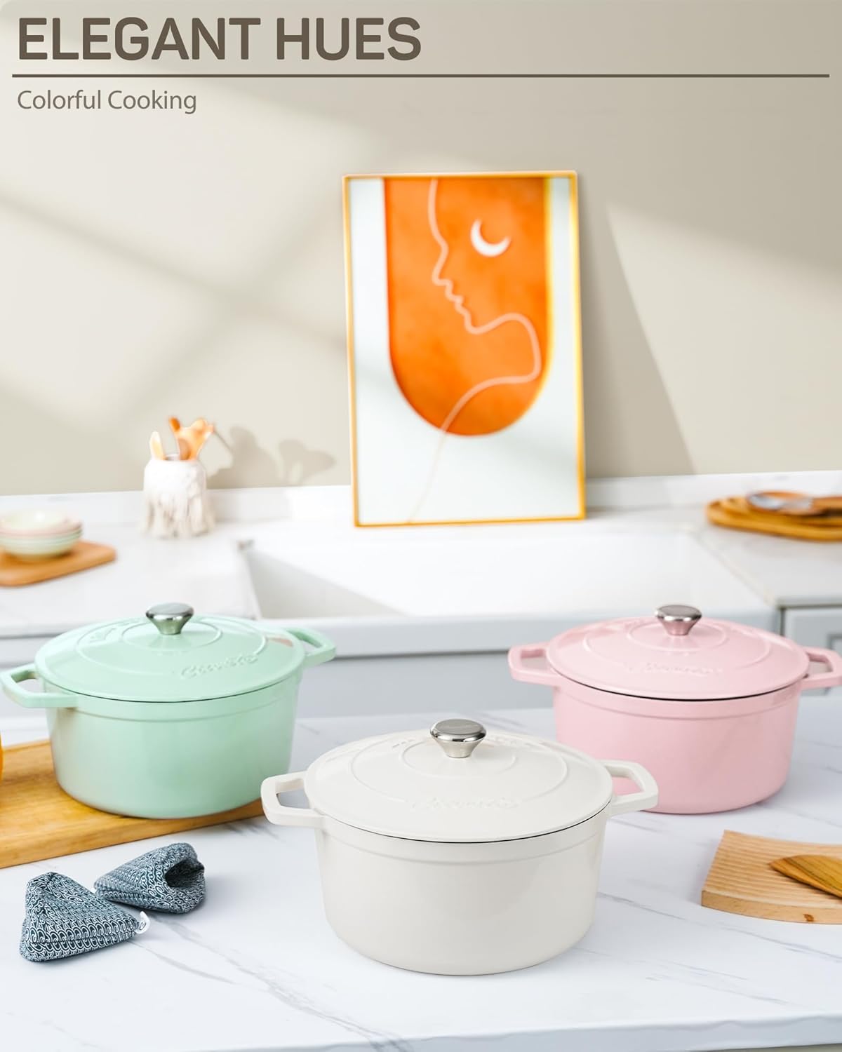 6 QT Dutch Oven Pot with Lid, Enameled Cast Iron Dutch Oven for Bread Making, Braiser, Cooking, Dual Handles, Oven Safe up to 500° F or on Stovetop, Gifts for Family - Off White