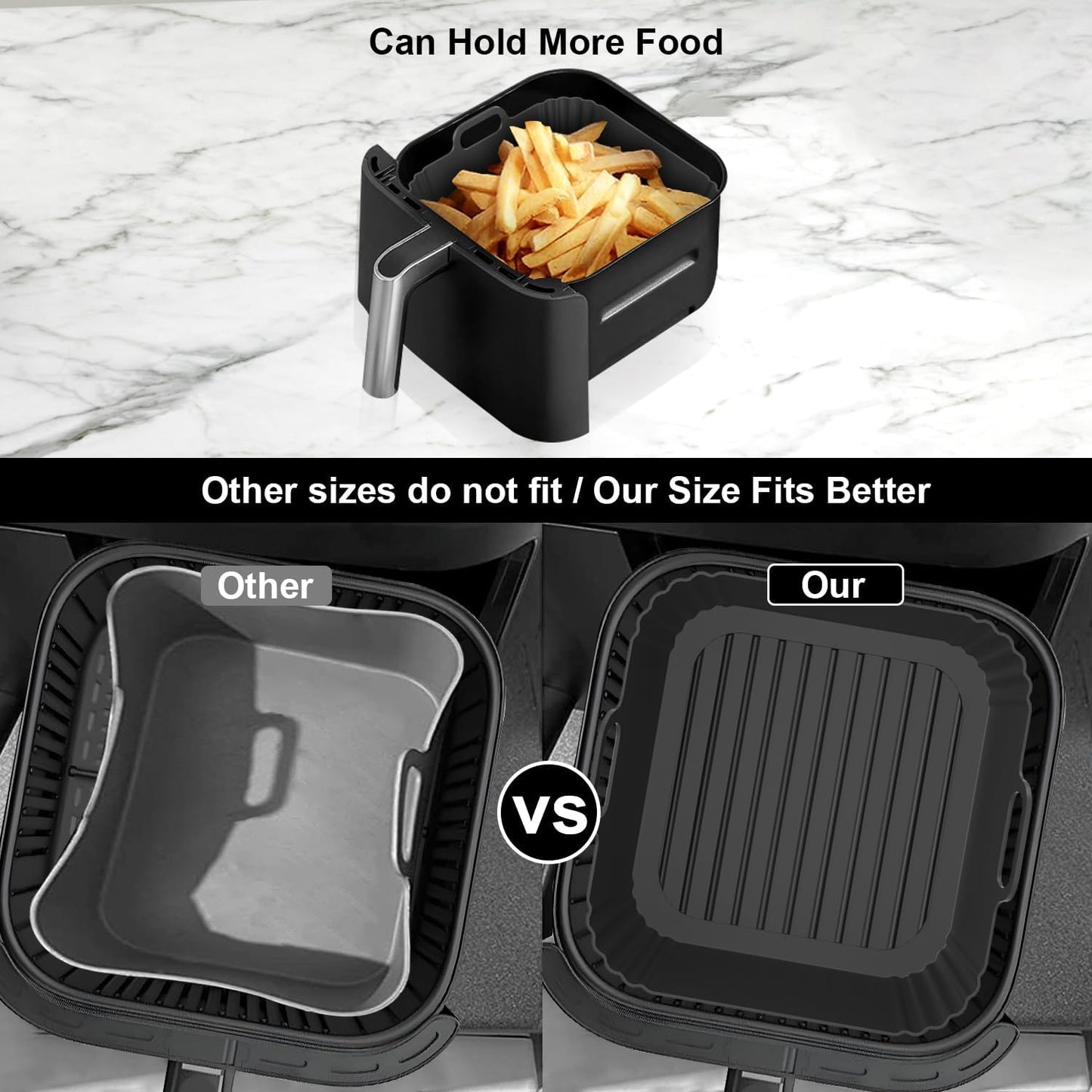 9-Inch Square Silicone Liners for Large Air Fryer 2Pack, 6 to 8.5QT Silicone Pot Baking Accessories for Chefman COSORI Ninja Instant Pot Vortex XL Cuisinart, Reusable Air Fryer Tray Insert