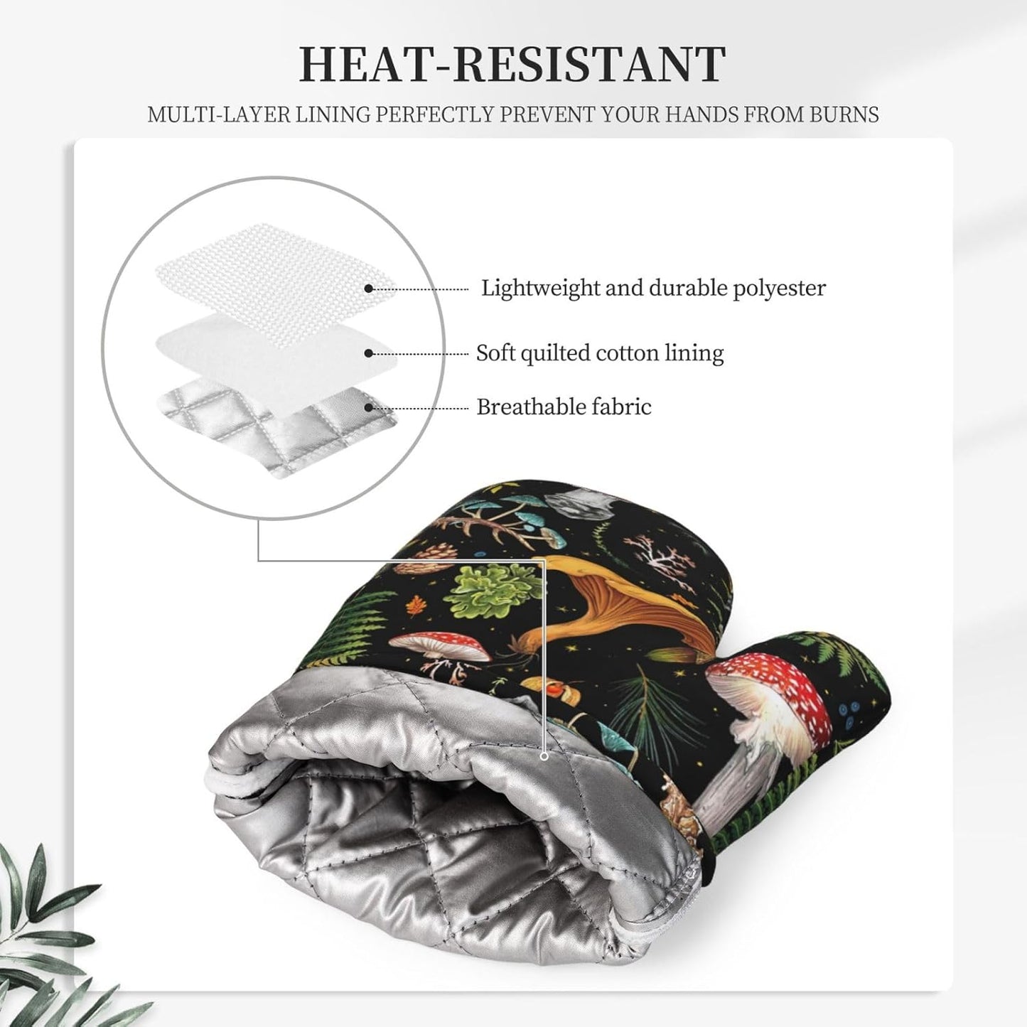 Mushroom Oven Mitts and Pot Holders Sets Silicone Mushrooms Kitchen Mitts Potholders Heat Resistant 4Pcs Oven Gloves Hot Pads for Kitchen Baking Cooking BBQ Grilling