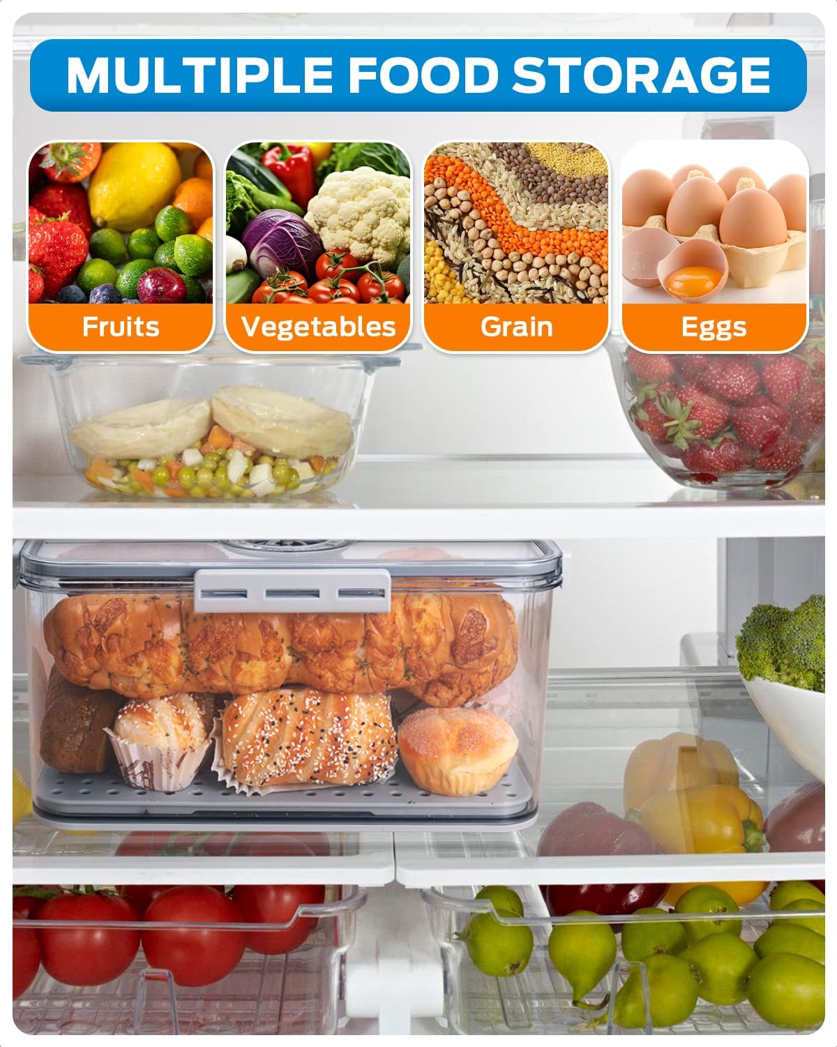 Dynta Bread Box 2 Pack Bread Storage Container Airtight Recording Time Bread Box for Kitchen Countertop Plastic Bread Keeper with Lid for Homemade Bread, Toast, Loaf, Cookies