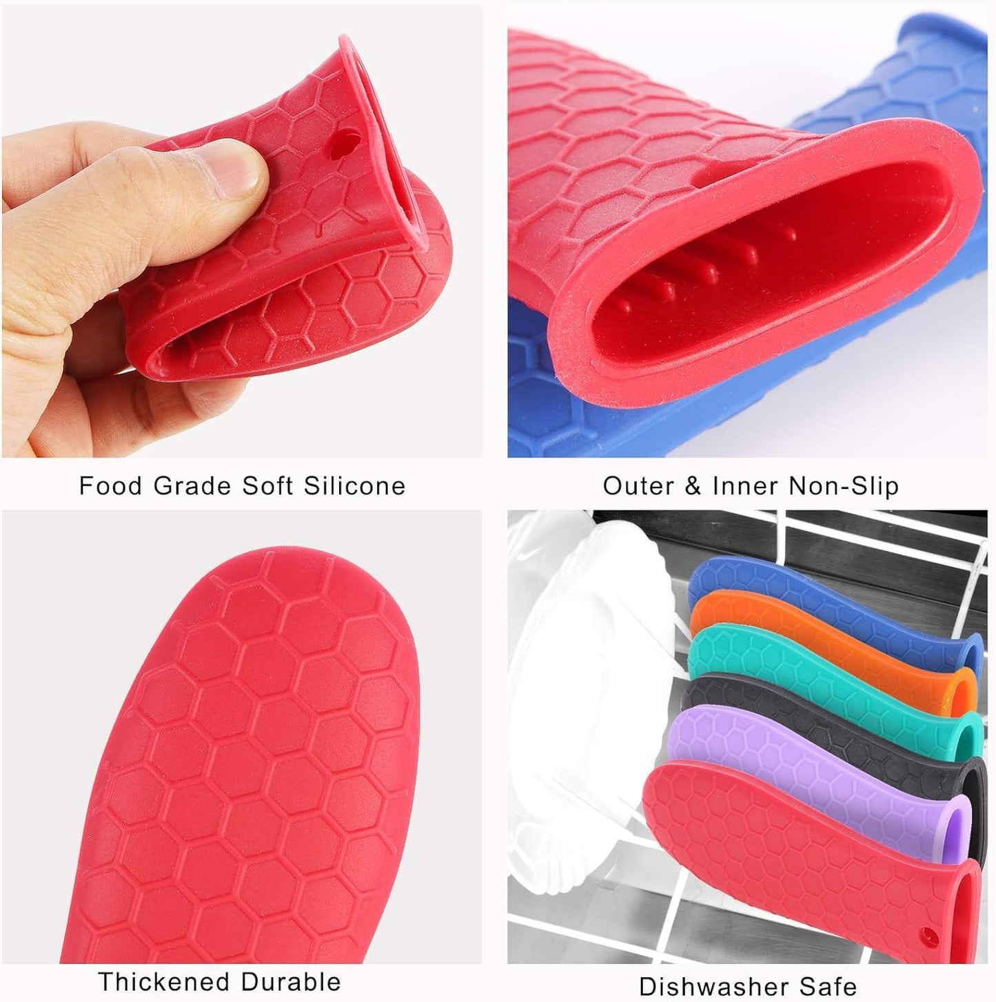 8 Pcs Non-Slip Silicone Hot Handle Holder & Assist Grips, Potholder for Cast Iron Skillets, Heat Resistant Handle Cover Sleeve for Frying Pans, Casserole, Cookware Handles, Red