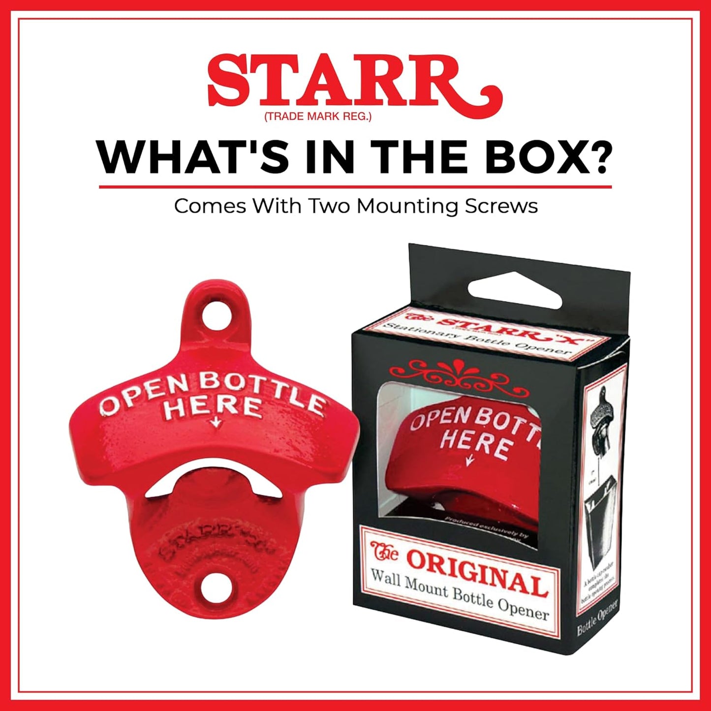 STARR "X" Wall Mounted Bottle Opener – Black Powder Coated Cast Iron