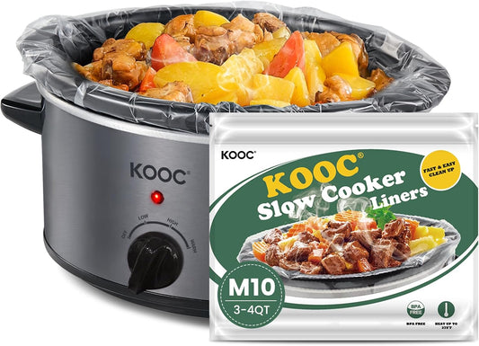 KOOC Slow Cooker Liners 11"x17" 10 count Middle Size Disposable Plastic Bags Pot Liners Cooking Bags Fit 3 qt to 4 qt Pot BPA Free
