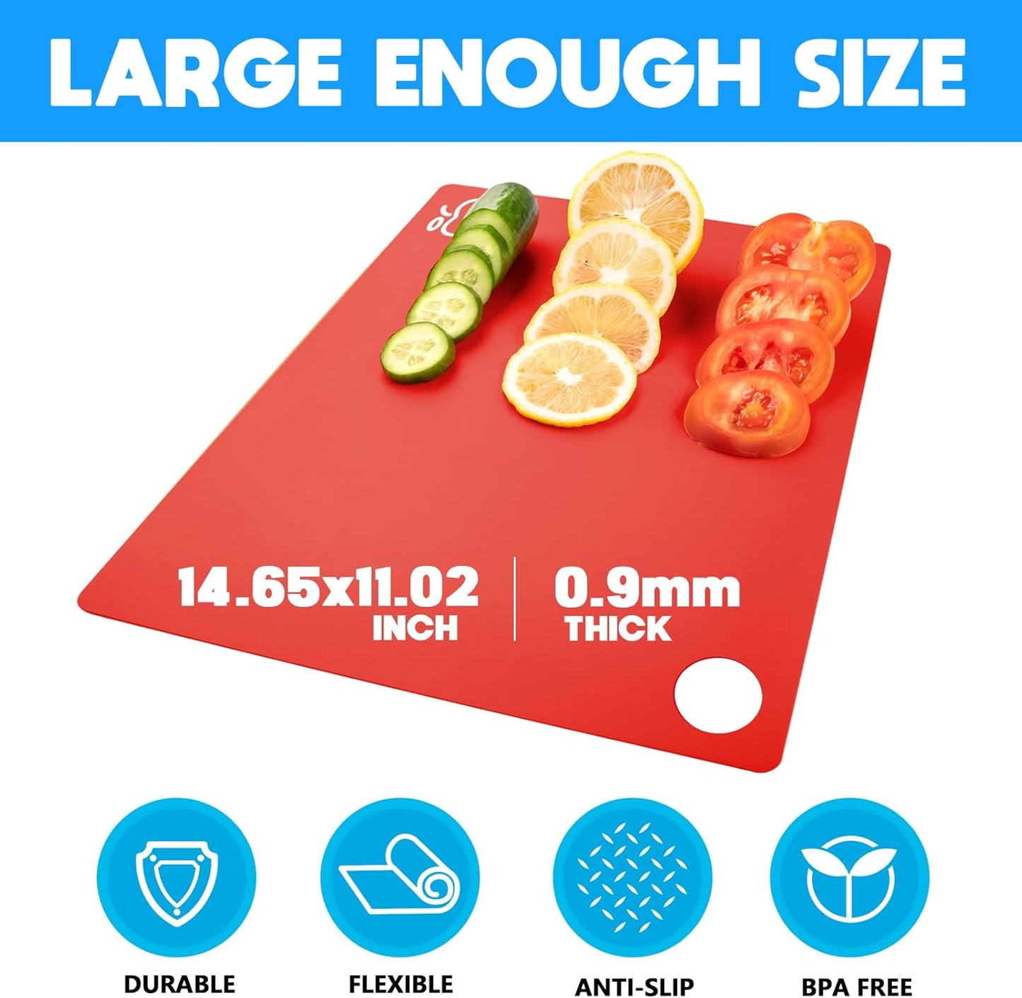 GoodLuck 5 Pieces Flexible Cutting Boards with Hanging Hole, BPA Free Plastic Cutting Boards for Kitchen, Non Slip Cutting Mat for Meat and Vegetables