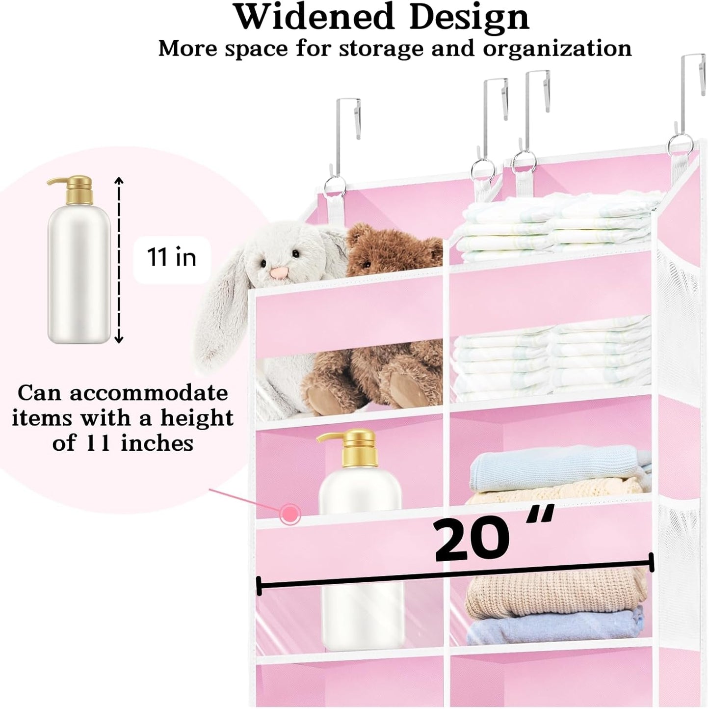 Pink Over The Door Organizer 5 Tiers, Extra Large Behind Door Storage of 10 Compartments, 50 lbs Weight Capacity Over The Door Storage for Closet, Diaper Organizer