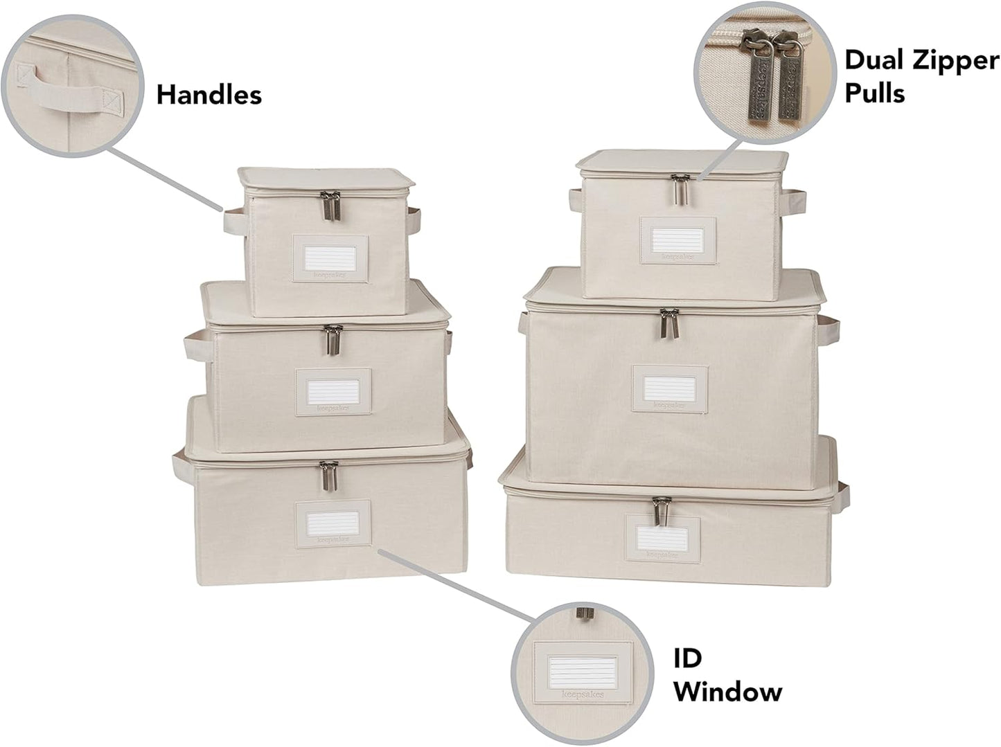 Covermates Keepsakes Dish Storage Box - Stackable, Reinforced Handles, China Storage, Beige Heather