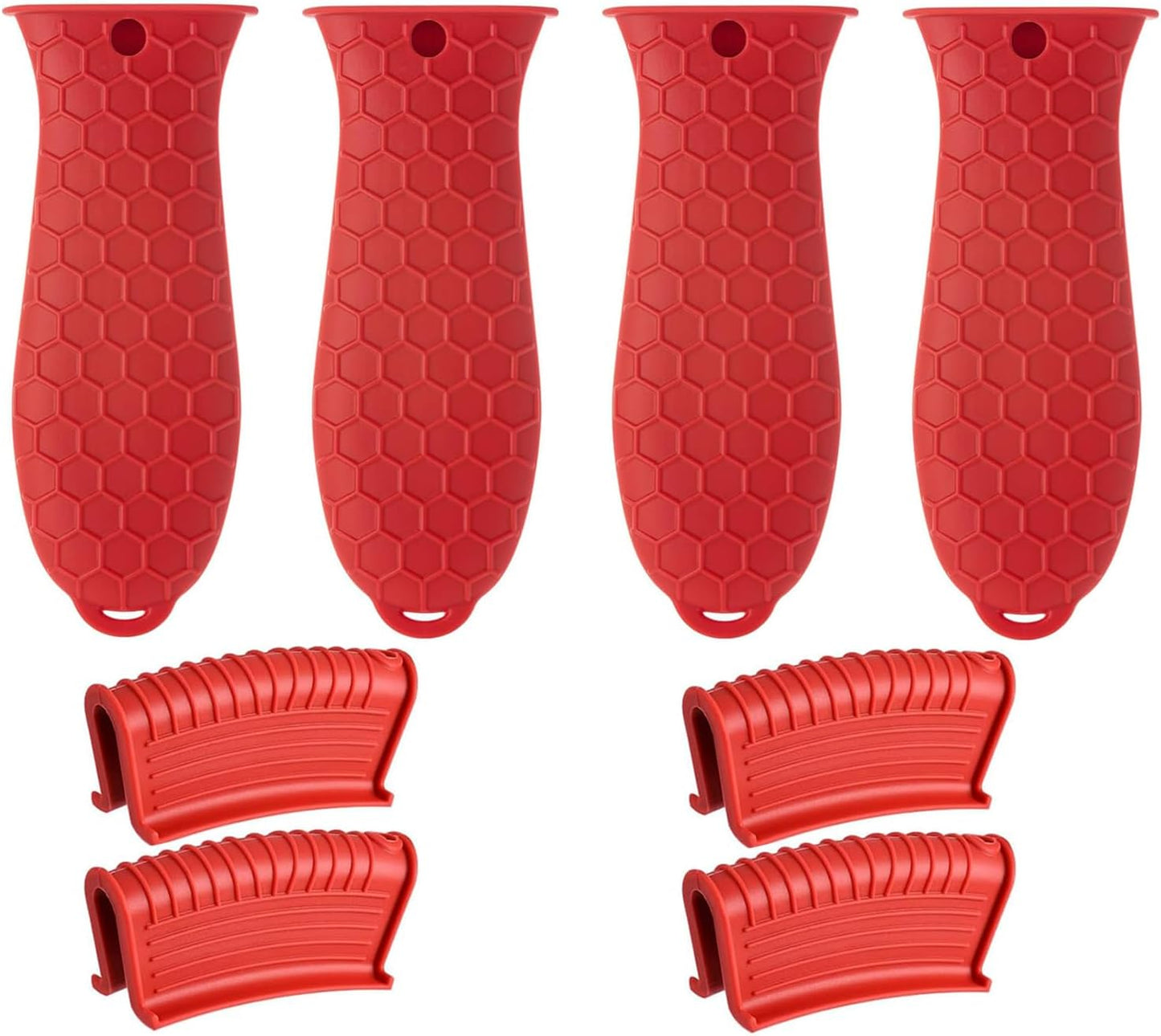 8 Pcs Non-Slip Silicone Hot Handle Holder & Assist Grips, Potholder for Cast Iron Skillets, Heat Resistant Handle Cover Sleeve for Frying Pans, Casserole, Cookware Handles, Red