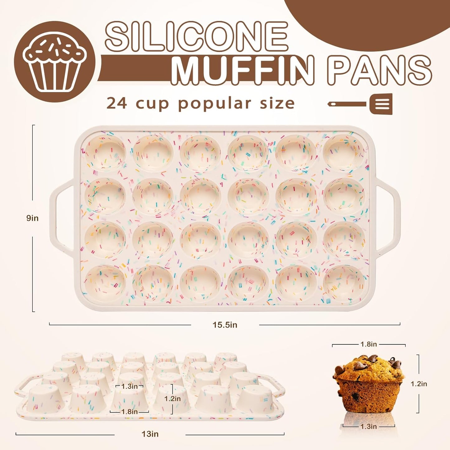 Silicone Mini Muffin Pan, 24 Cups Muffin Tin Baking Mold With Reinforced Stainless Steel Frame Inside, Nonstick Bakeware Cupcake Pan BPA Free, 2PCS
