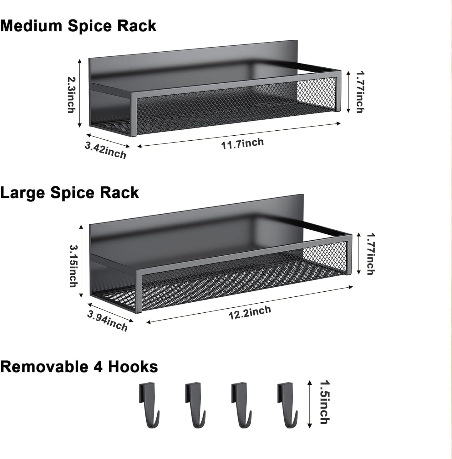 Magnetic Spice Rack for Refrigerator, 2 Pack Magnetic Shelf, Fridge Magnet Organizer with Moveable 4 Hooks, Magnetic Fridge Shelf for Kitchen Organization and Storage (2 Pack)
