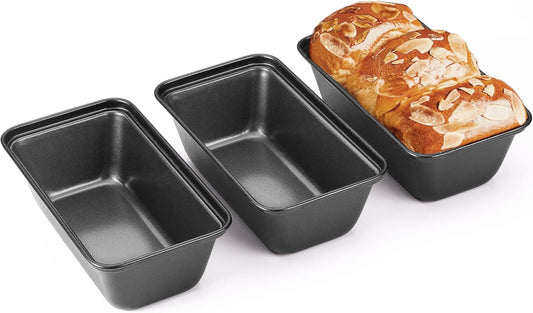 HONGBAKE Mini Loaf Pan for Baking Bread, 6 x 3.3 x 2 In Nonstick Small Banana Bread Tins Set of 3, Tiny Carbon Steel Meatloaf Pan - Dark Grey