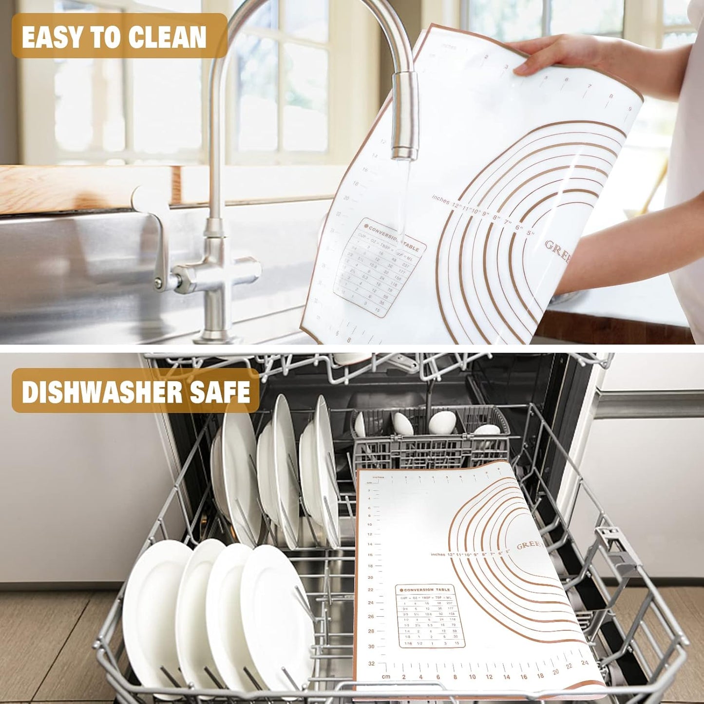 Large Silicone Pastry Mat Extra Thick Non Stick Baking Mat with Measurement Fondant Mat, Counter Mat, Dough Rolling Mat, Oven Liner, Pie Crust Mat (L-16''(W)24''(L), Gold)