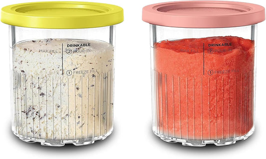 For Ninja Creami Deluxe NC500 NC501 Series Ice Cream Makers, BPA-Free & Dishwasher Safe, 24oz Pints with Lids 2 Pack, Replacement Creami Deluxe Pint Containers(Yellow&Pink)