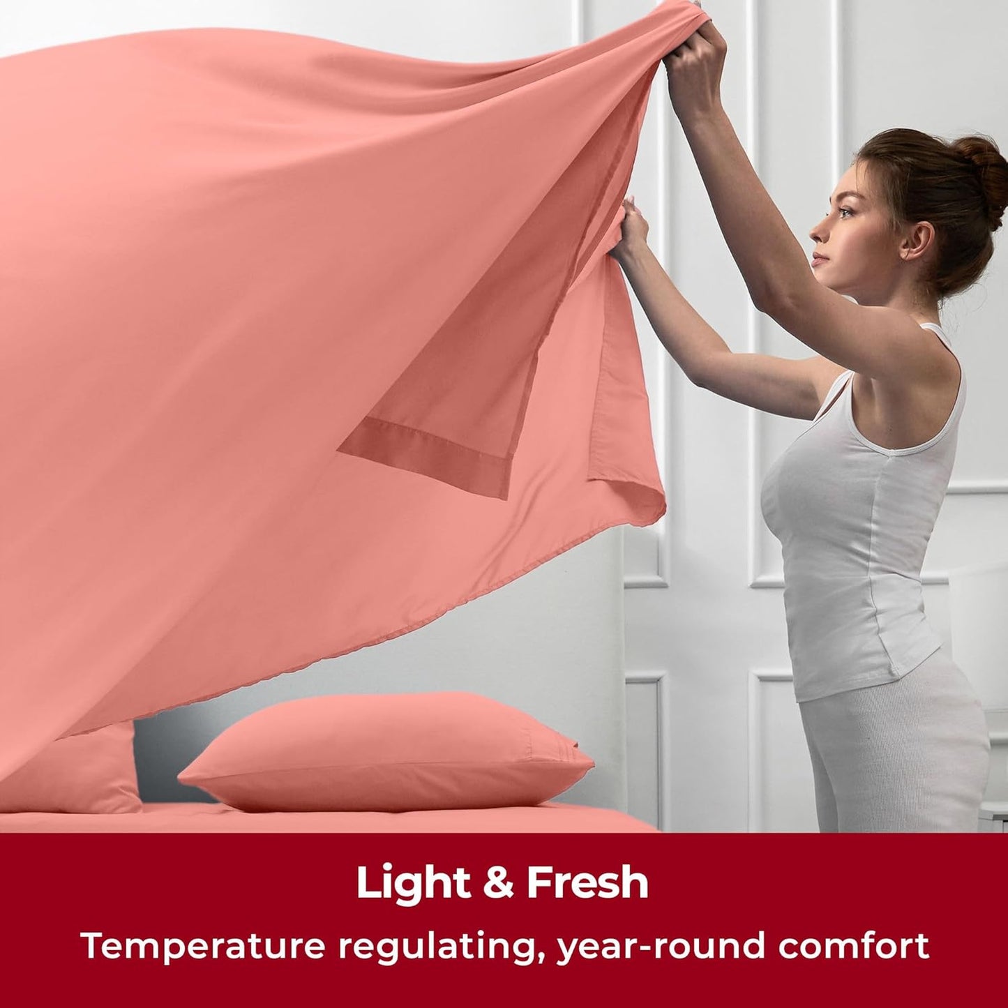 Mellanni Twin XL Sheets Set - 3 PC Iconic Collection Bedding - Hotel Luxury, Extra Soft, Cooling Bed Sheets - Wrinkle, Fade, Stain Resistant (Twin Extra Long, Coral)