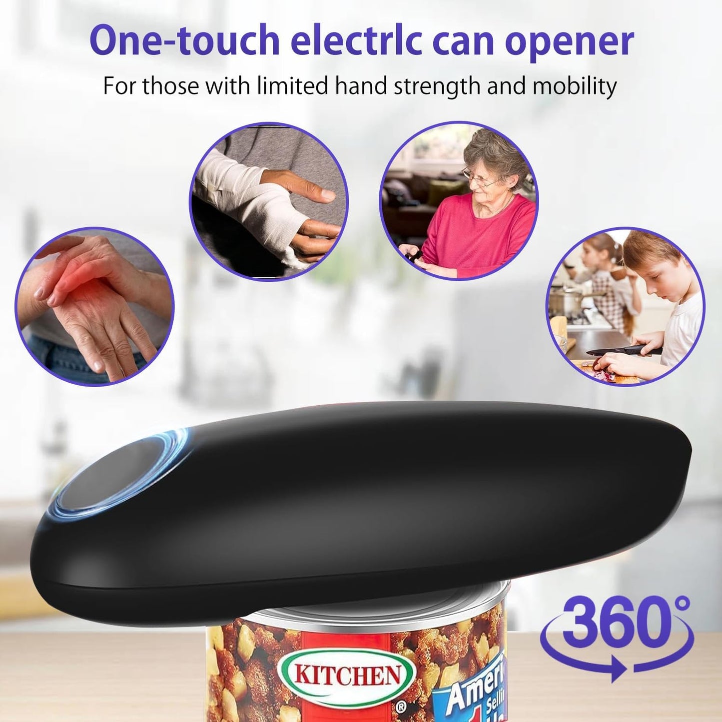 Electric Can Opener, Automatic Handheld One-touch Can opener, Smooth Edge Kitchen Gadget Can Openers for Seniors with Arthritis