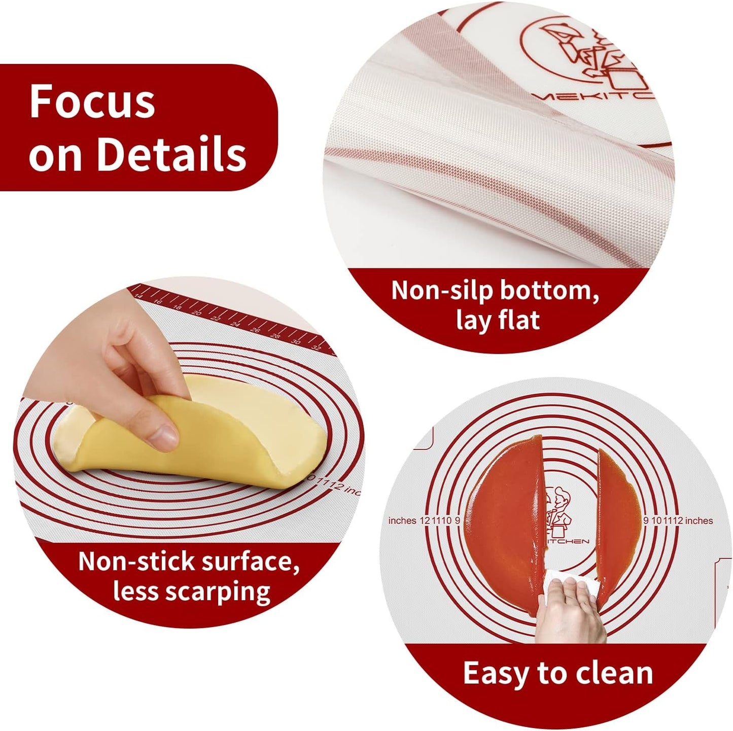 Silicone Baking Mat,Non Stick Pastry Dough Mat for Rolling, Macarons Baking Mat, Pie Crust Bread Pizza Mat, Counter Mat