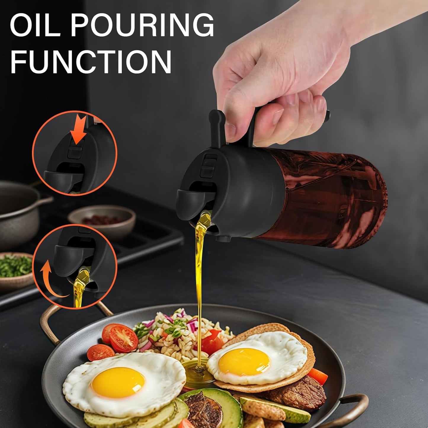 16oz Oil Dispenser Bottle for Kitchen - 2 in 1 Olive Oil Dispenser and Oil Sprayer - 470ml Olive Oil Bottle - Oil Sprayer for Cooking, Kitchen, Salad, Barbecue Black (Wine red with black lid)