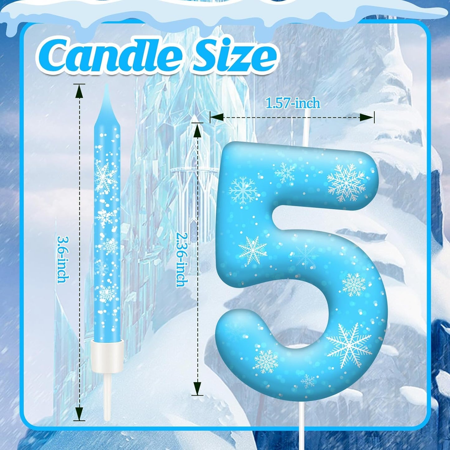 13PCS White and Blue Frozen Themed Party Birthday Candles Set - Blue Number Candles Snowflake Themed Decorations, Girls Party Supplies(Number 5)