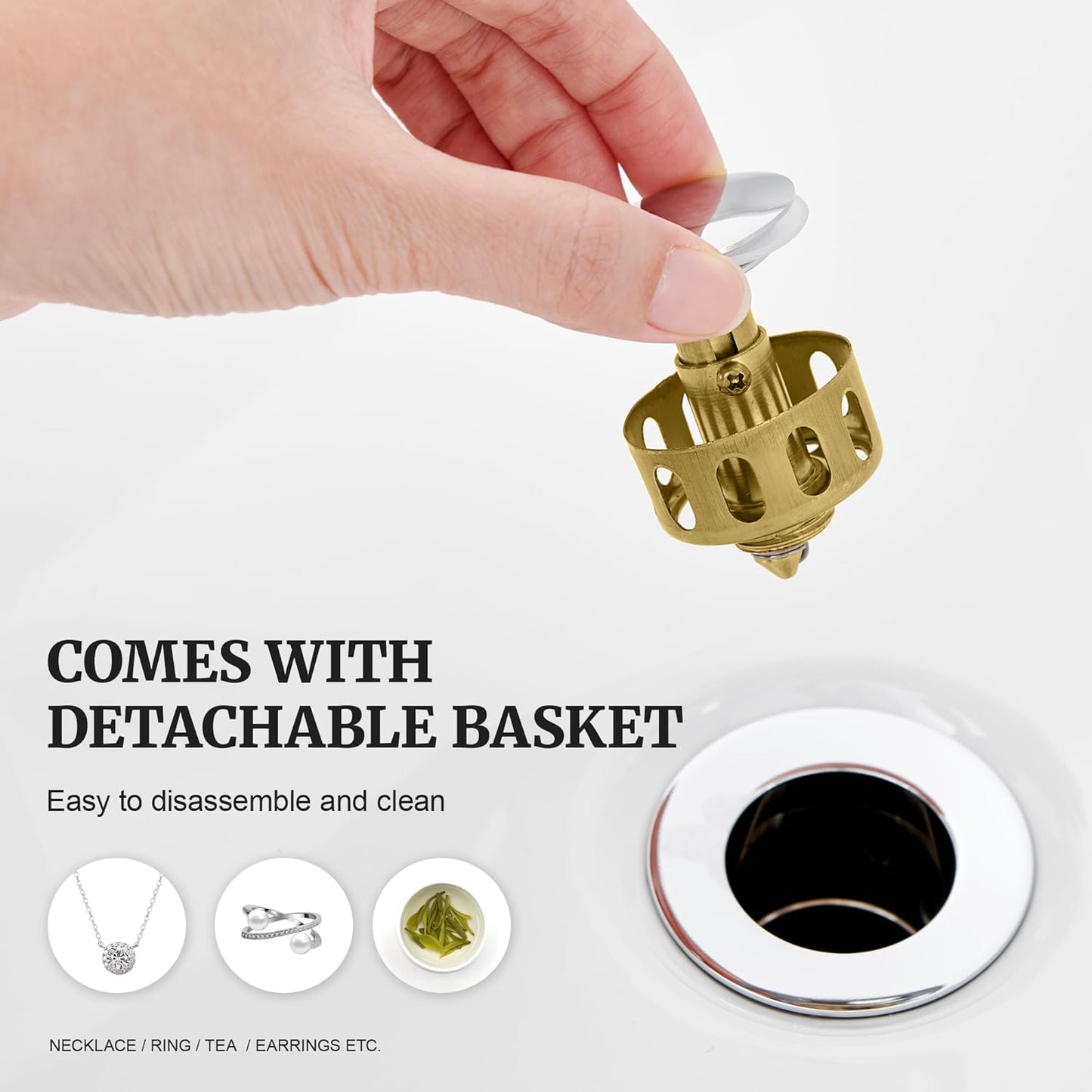 Pop up Sink Drain Stopper for Bathroom Vessel Vanity Sink Art Basin Chrome, Small Cap with Overflow, Metal Pop-up Drain Strainer with Detachable Basket Stopper