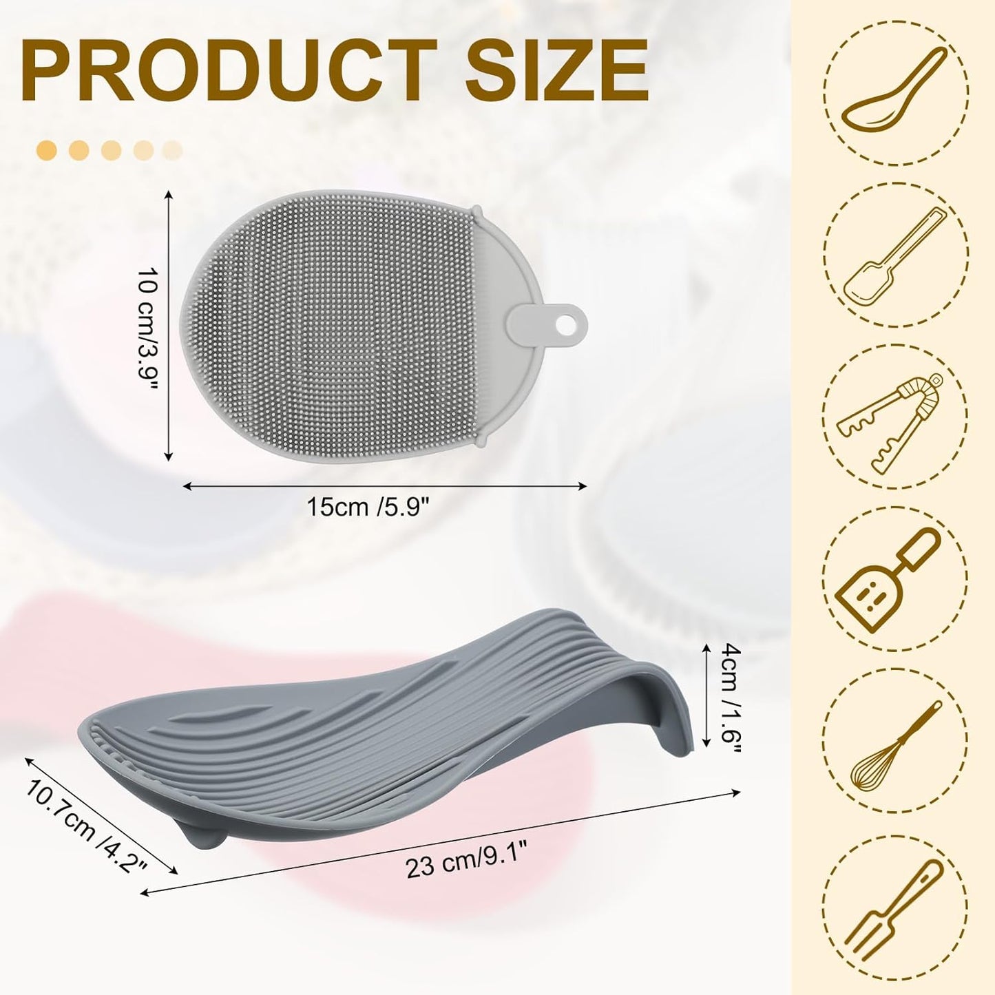 uxcell 1 Set Silicone Spoon Rest for Stove Top, Silicone Spoon Holder for Cooking Spatula, Ladle, Brush Grey/Grey
