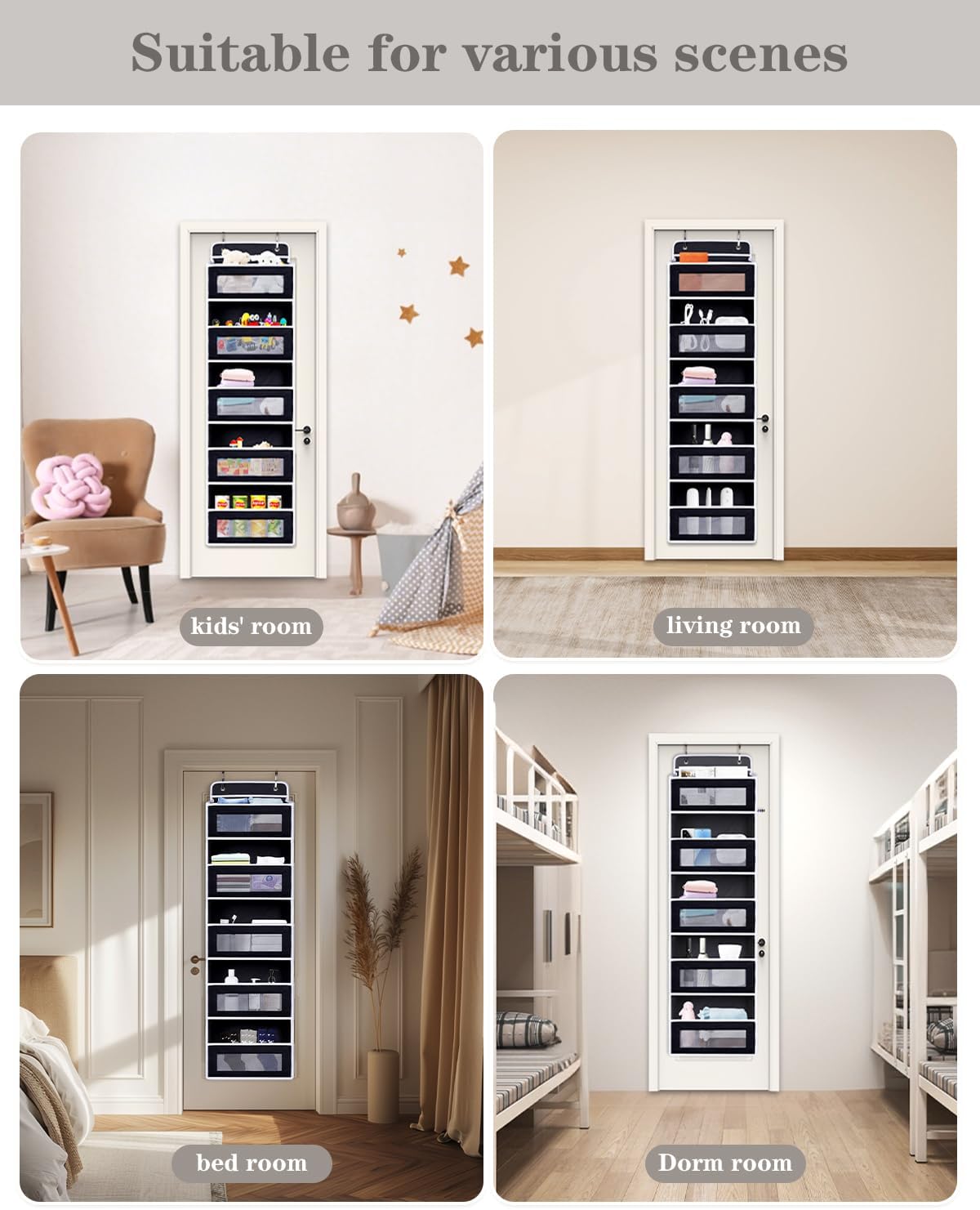 Over Door Hanging Storage Organizer, 5 Large Pockets, 10 Mesh Pockets,Black, 44 lbs Capacity (Black)