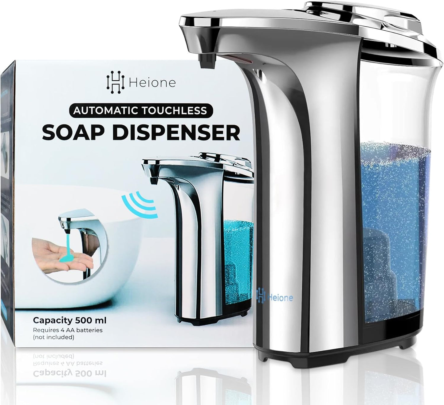 Automatic Soap Dispenser, Touchless, 17oz / 500L, Infrared Motion Sensor, 5 Adjustable Liquid Levels, Large Capacity, Suitable for Hands, Bathroom, Sinks, Office, Kitchen, Wall Mount or Countertop.