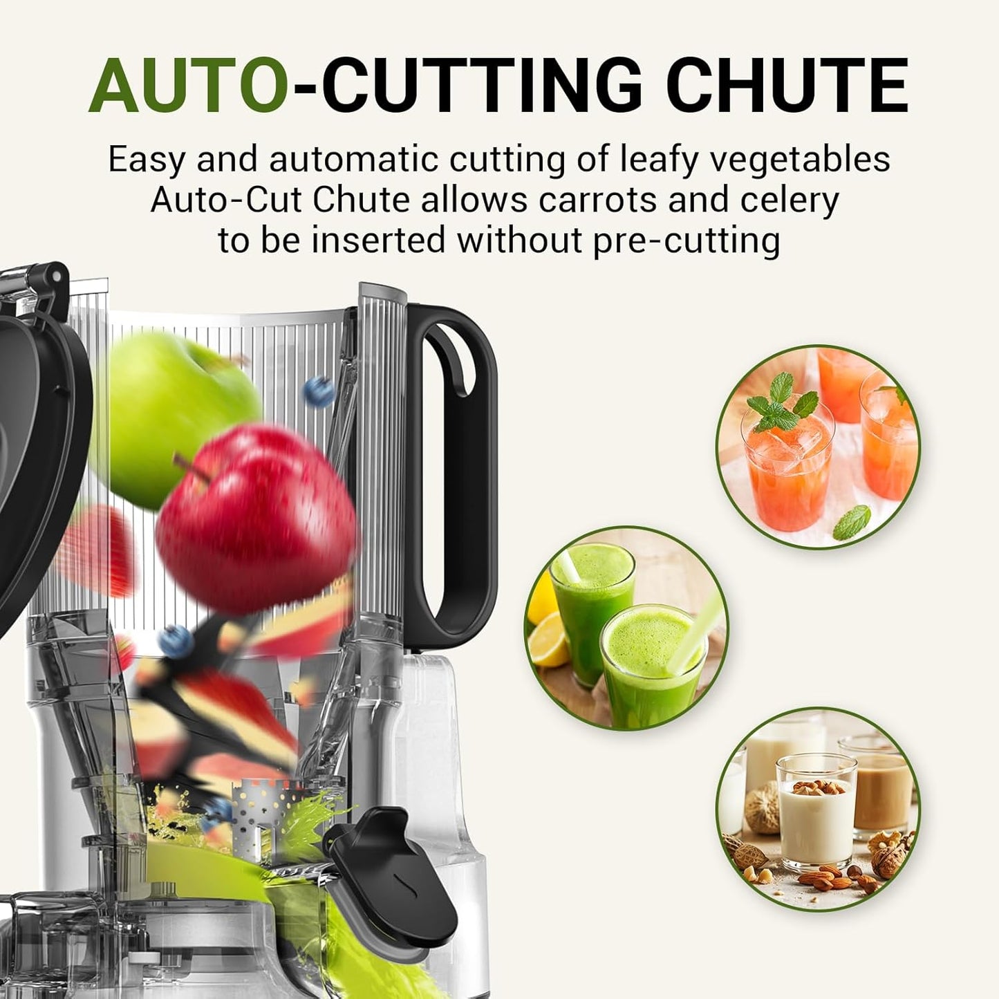 Juicer Machines, AMZCHEF 5.3-Inch Self-Feeding Masticating Juicer Fit Whole Fruits & Vegetables, Cold Press Electric Juicer Machines with High Juice Yield, Easy Cleaning, BPA Free, 250W-Silver