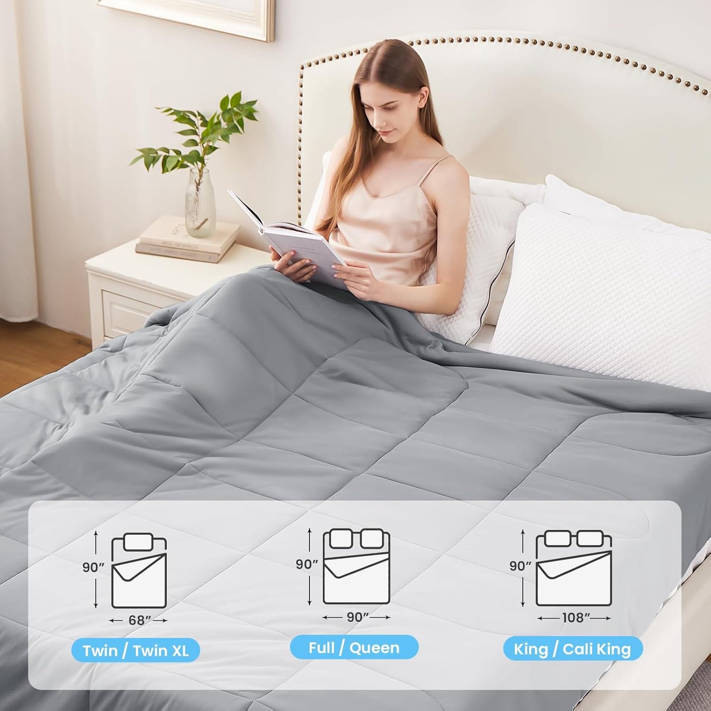 HYLEORY Cooling Comforter King Size - Summer Cooling Blanket for Hot Sleepers/Night Sweats, Double-Sided Cold Touch Silky Ice Comforters, Breathable Lightweight Beddings, Cool Gray, 108"x90"