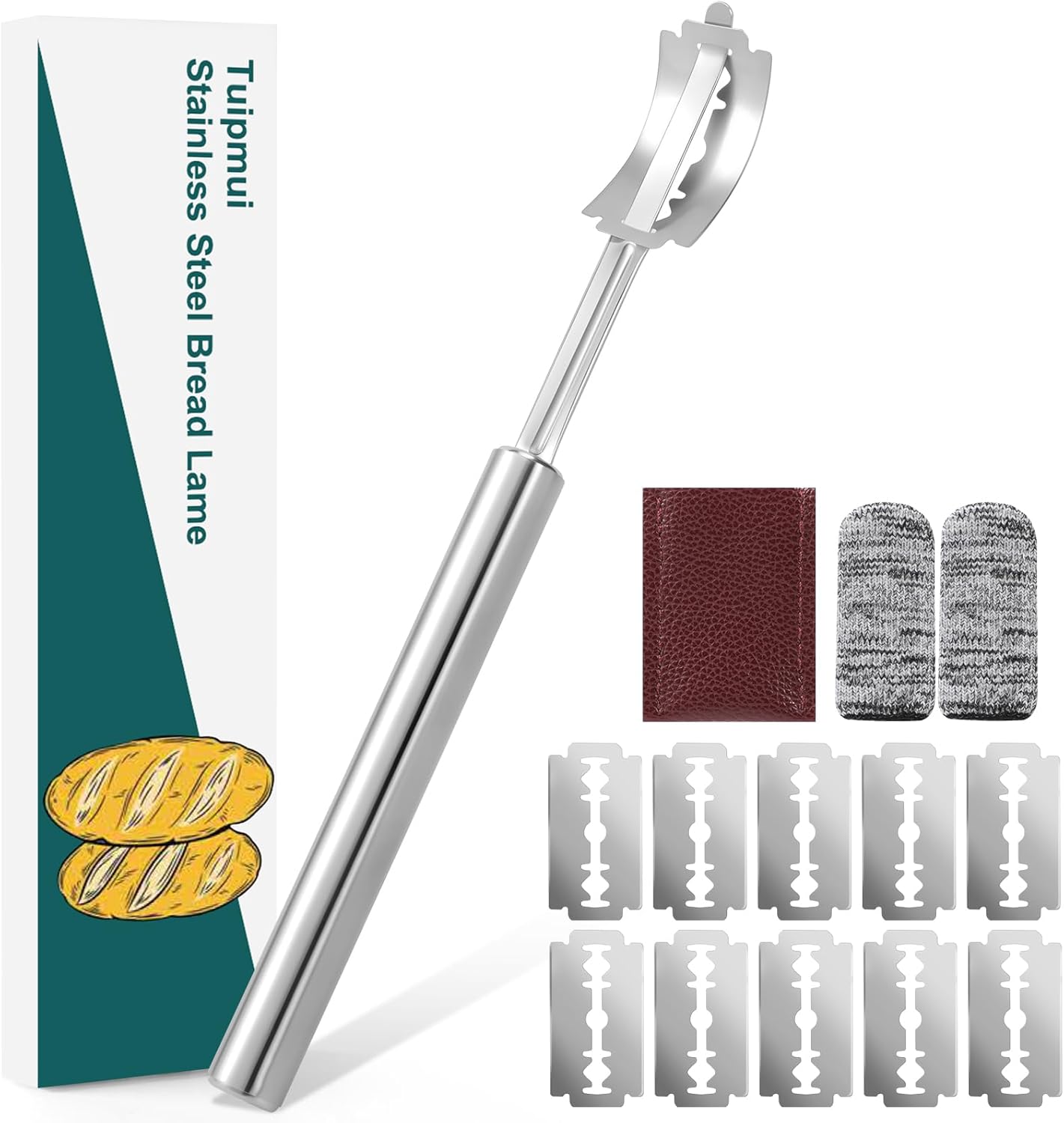 Bread Lame, Professional Sourdough Scoring Tool, Hand Crafted Bread Scoring Knife with Stainless Steel Handle, Premium Dough Slashing Cutter Tool with 15 Razor Blades, Gift for Bakers (Men/Women)