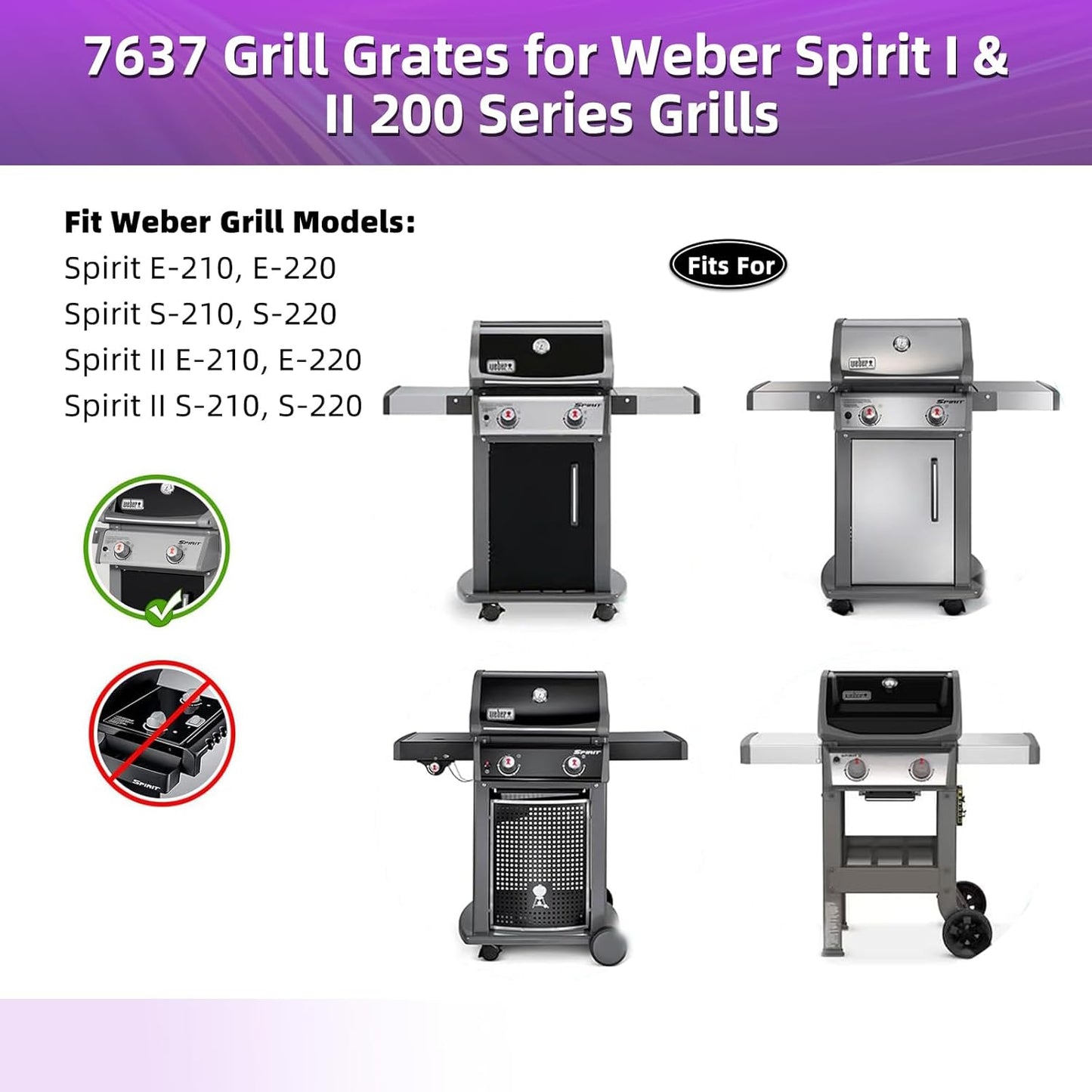 9MM 304 Stainless Steel Grill Grates for Weber Spirit E-210 E-220 S-210 S-220 Gas Grills with Front-Mounted Control 7637 Grill Replacement Parts for Weber Spirit I & II 200 Series 17.5 inch