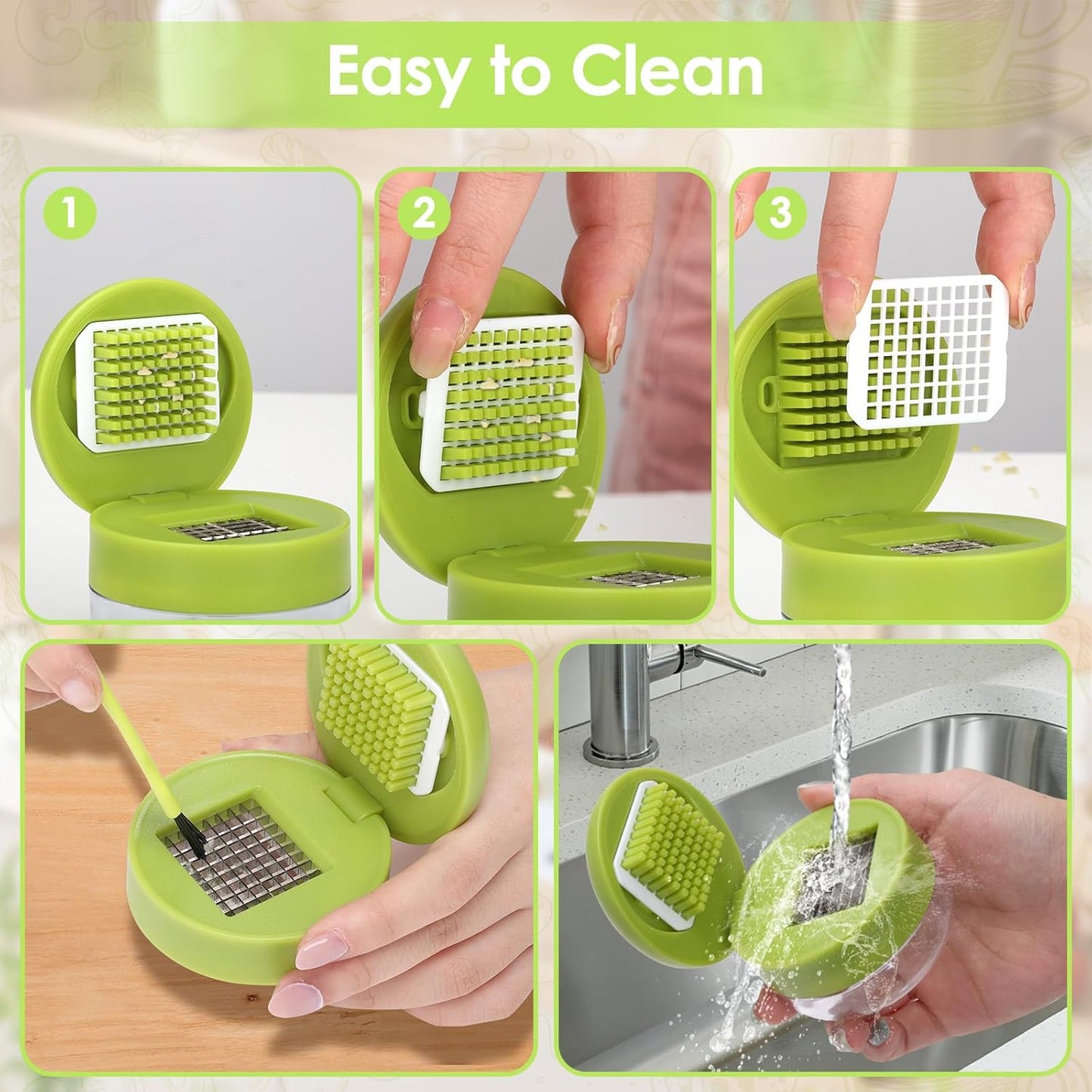 2 Pcs Garlic Press Set, Stainless Steel Garlics Crusher with Silicone Peeler and Cleaner Brush, Easy to Use Garlic Chopper for Shredded Garlic, Ginger, and Fruit