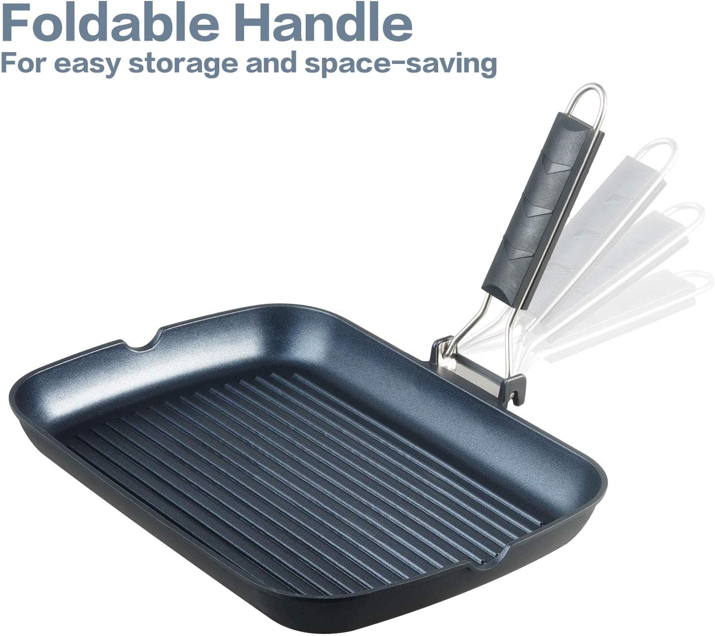 SKITCHN Grill Pan with Folding Handle, Nonstick Indoor BBQ Grilling Pan - 13 9IN
