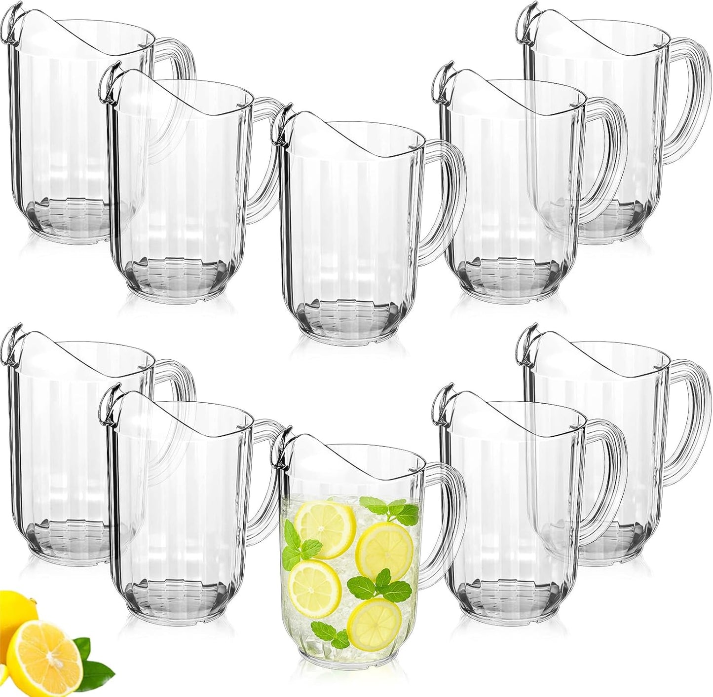 Tessco for you Plastic Pitchers 60 Ounce Clear Restaurant Jug Large Water Pitcher Carafe Serve Milk Tea Juice Drink for Parties Container Dispenser Beer Jar(10 Pcs)