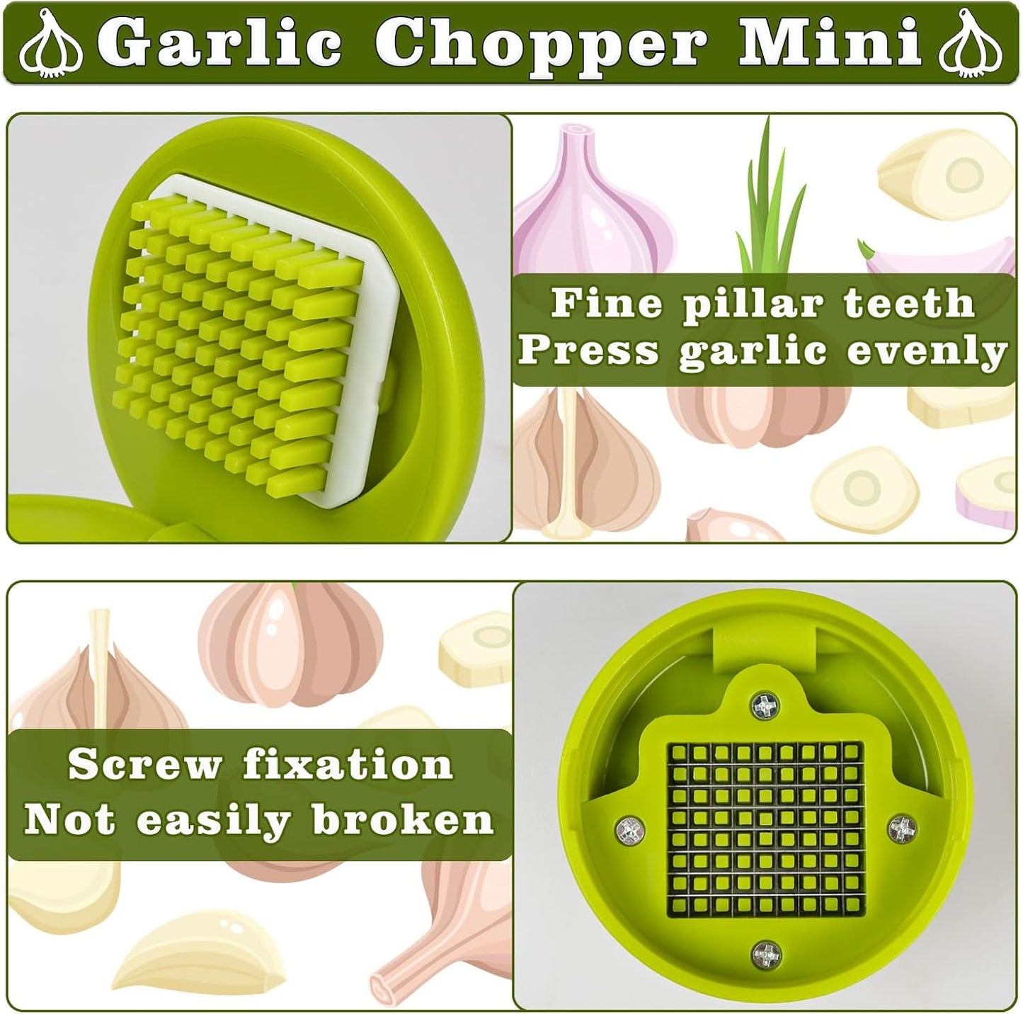 2 Pcs Garlic Press Stainless Steel, Garlic Mincer Crusher with Peeler and Cleaning Brush, Garlic Chopper Mini Kitchen Tool