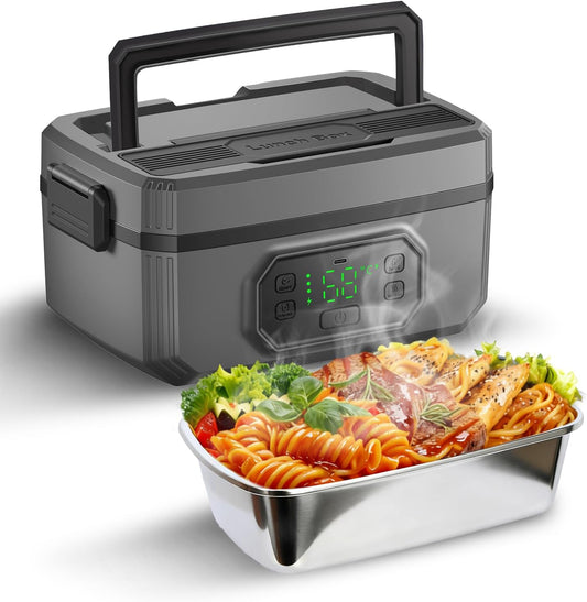 1.6L Cordless Electric Lunch Box - 24000mAh Heated Lunch Box Battery Powered with Automatic Heating, 9-Timer & 5-Temp Setting, Leakproof 304 Stainless Steel Container, Perfect for Office/Truck/Outdoor
