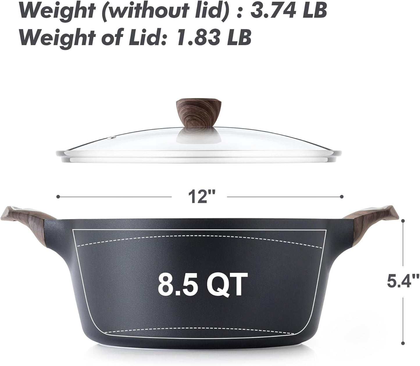 SENSARTE Nonstick Stock Pot with Lid, 2.6/4.5/6.6/8.5 QT Soup Pot Casserole Pot, Healthy Pasta Pot, Large Deep Cooking Pot, Big Sauce Pot Stew Pot, Induction Compatible, PFOA PFOS APEO Free, Black