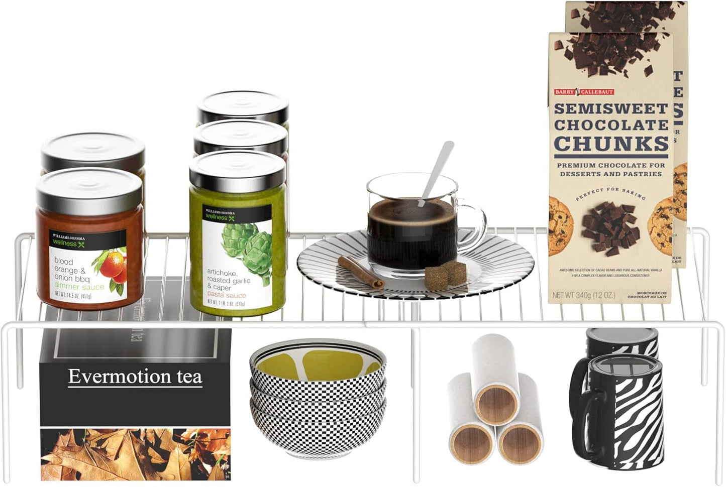 Redrubbit Cabinet Storage Shelf Rack, Expandable Metal Rustproof Kitchen Counter and Cabinet Shelf, Storage Rack Organizer Space Saver for Kitchen, Fridge, Cabinet, Bathroom, White