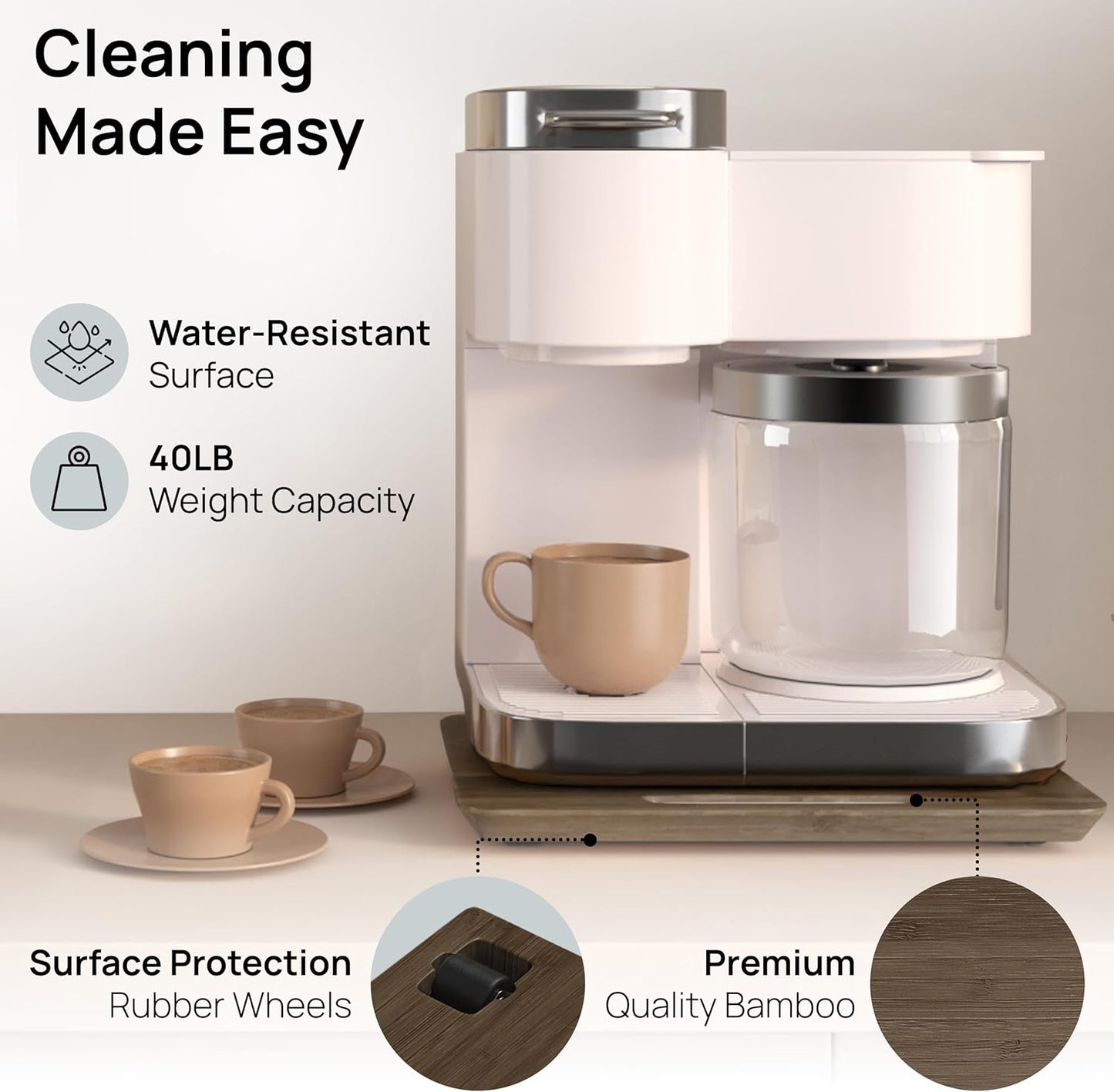 Ibyx Elegant Sliding Tray for Your Coffee Maker & Heavy Kitchen Appliances - Sturdy, Slides Easily from Under The Cabinet (Brown, 12”W x 16”D)