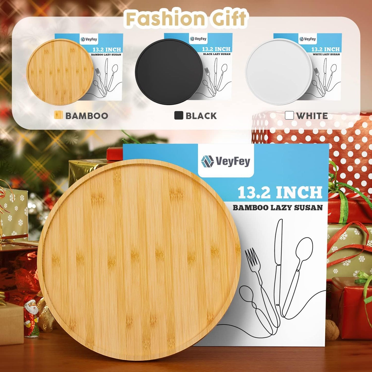 Lazy Susan Organizer, 13.2 Inch Non-Skid Bamboo Lazy Susan for Kitchen Table cabinets Closets and Kitchen Islands, Wood Turntable for Kitchen Countertop Organizer